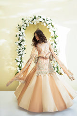 Pastel Peach Embroidered Silk Lehenga (3-Piece) - Image 4