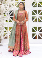 Pakistani Apricot Hand-Embellished Tulle & Raw Silk Lehenga (3-Piece) - Image 2