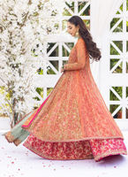 Pakistani Apricot Hand-Embellished Tulle & Raw Silk Lehenga (3-Piece) - Image 4