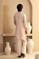 Sandy Peach Self-Embroidered Cotton Net Kurta (2-Piece) - Image 3