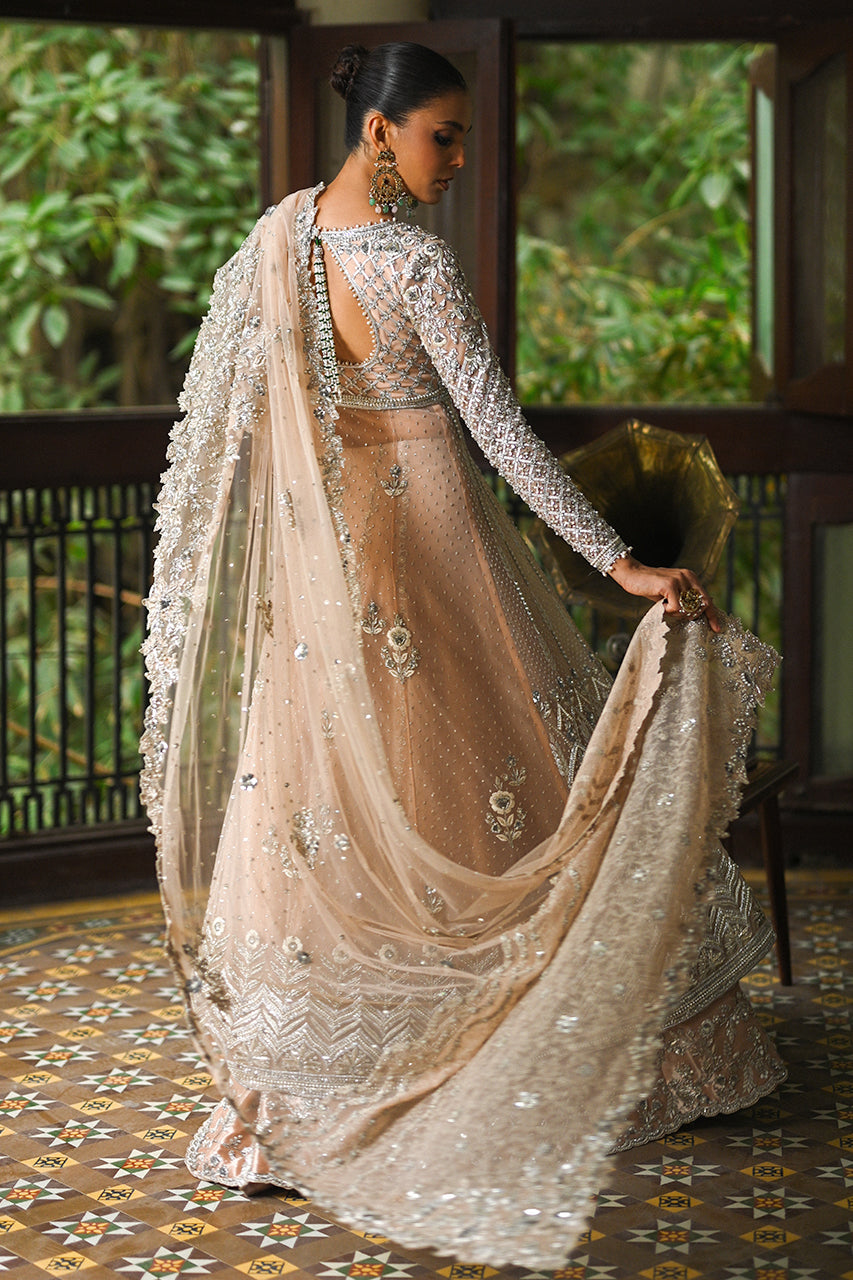 Pale Peach Zardozi Net Pishwas Dress (3-Piece) - Image 3