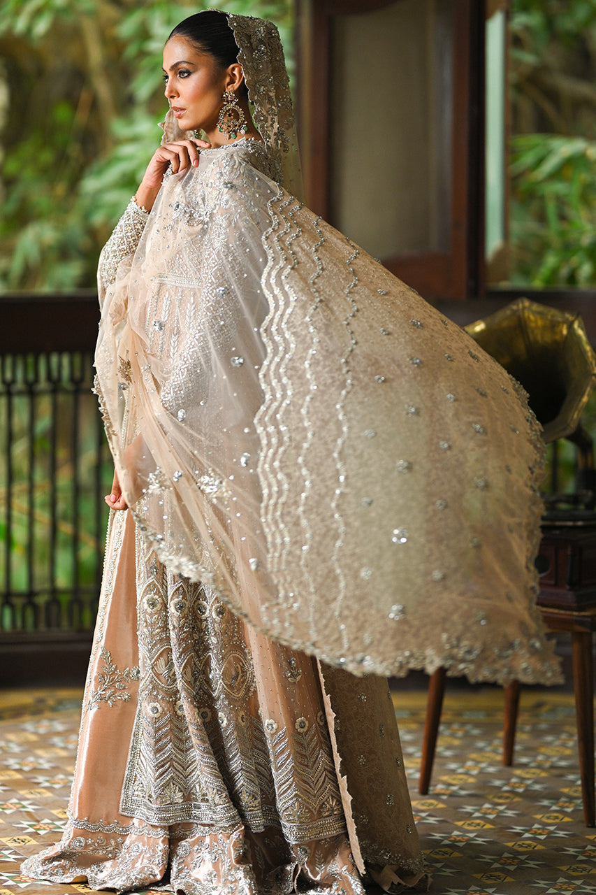 Pale Peach Zardozi Net Pishwas Dress (3-Piece) - Image 5