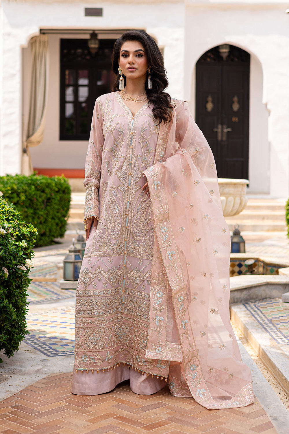 Peach Fuzz Embroidered Chiffon & Organza Suit (3-Piece) - Image 1