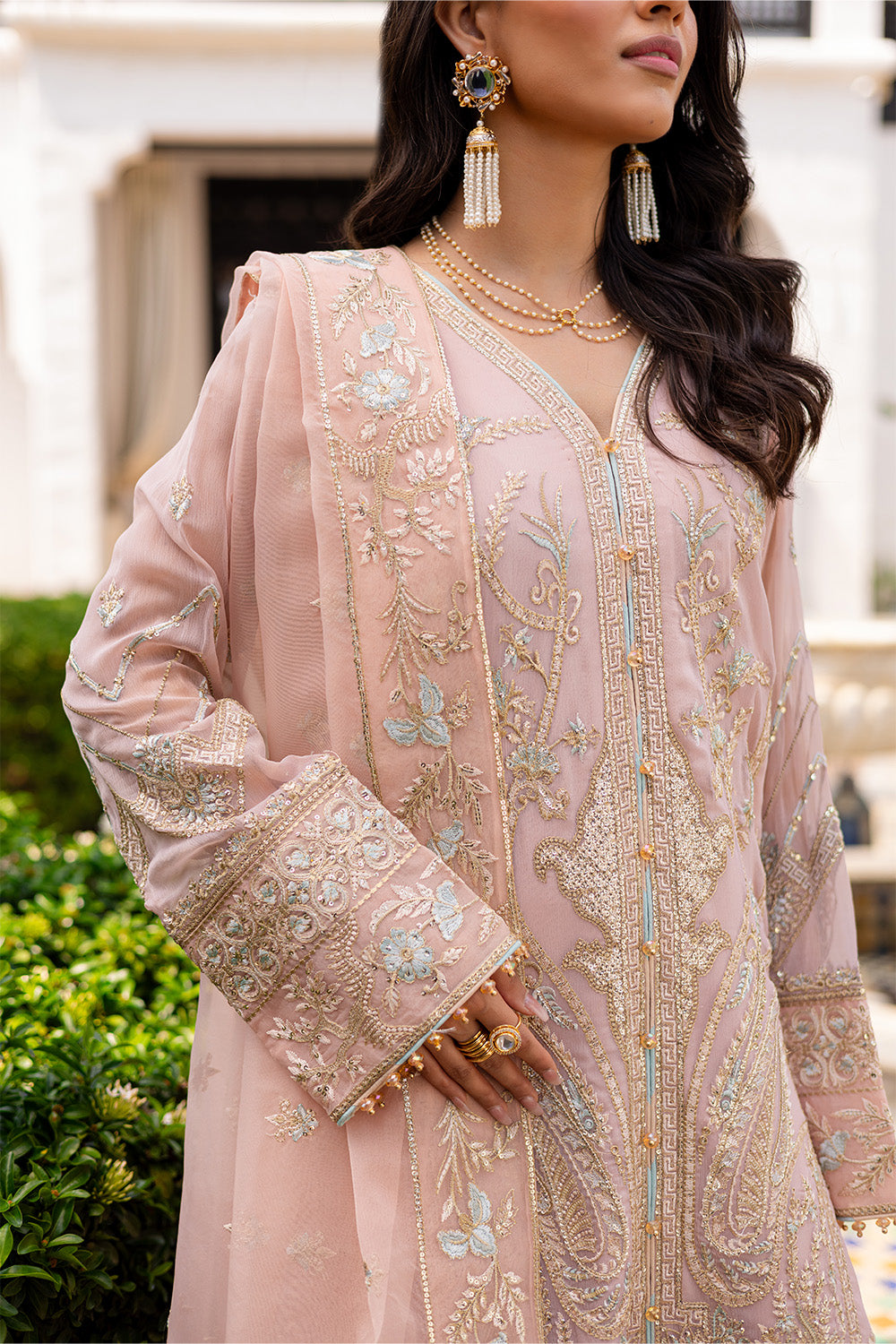 Peach Fuzz Embroidered Chiffon & Organza Suit (3-Piece) - Image 2