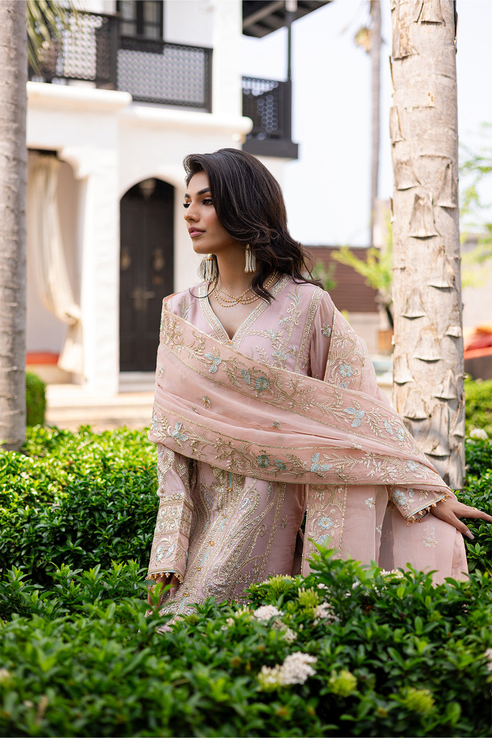 Peach Fuzz Embroidered Chiffon & Organza Suit (3-Piece) - Image 4