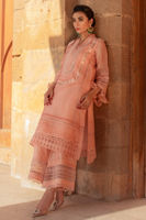 Pakistani Apricot Embroidered Silk Net Salwar Kameez (3-Piece) - Image 5