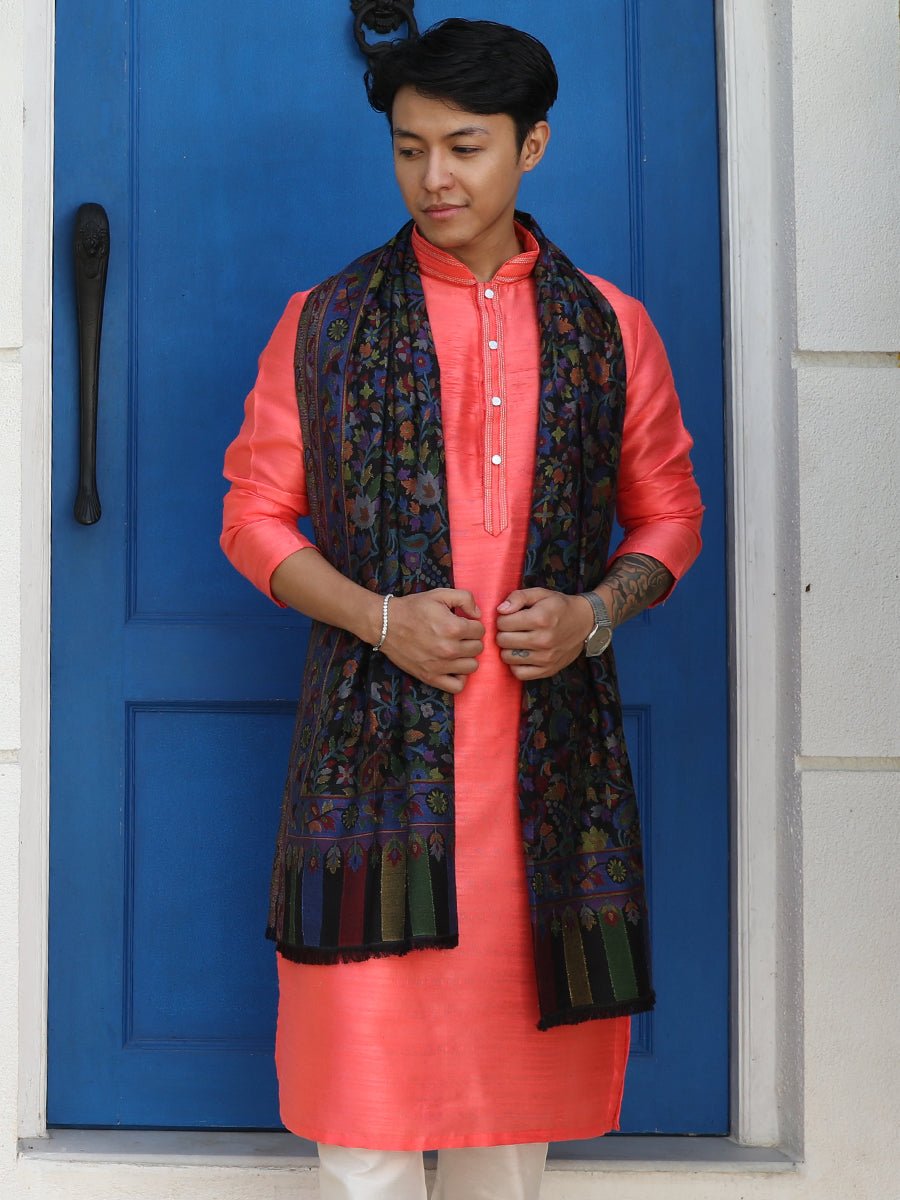 Coral Peach Silk Blend Kurta (2-Piece) - Image 1