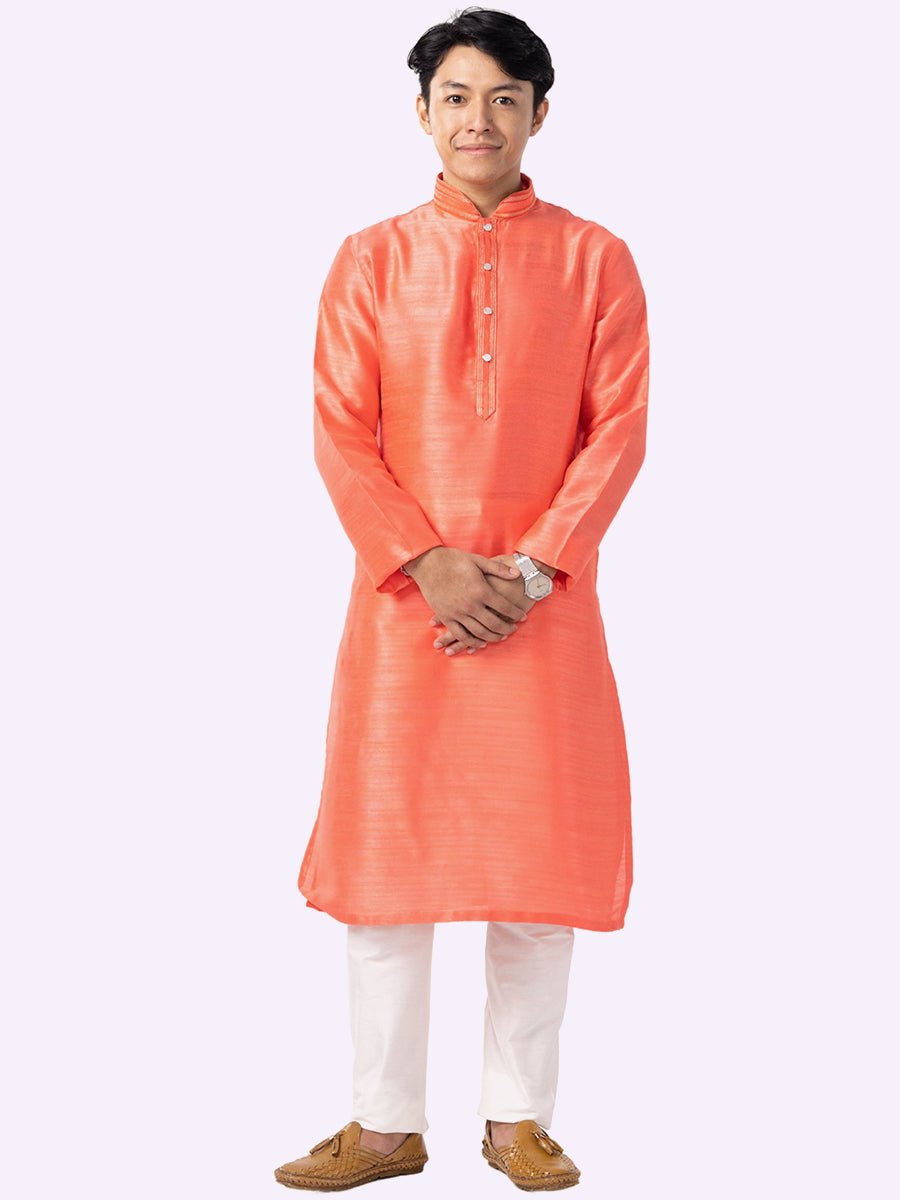 Coral Peach Silk Blend Kurta (2-Piece) - Image 2