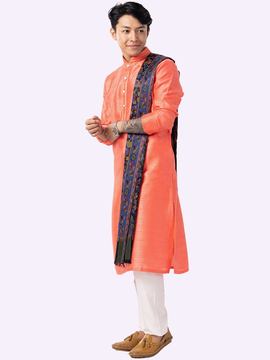 Coral Peach Silk Blend Kurta (2-Piece) - Image 4