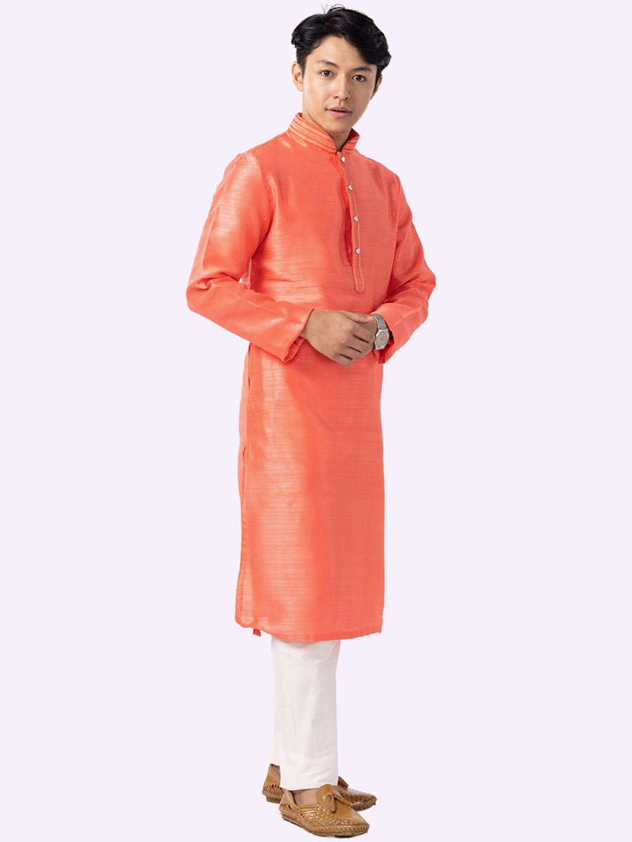 Coral Peach Silk Blend Kurta (2-Piece) - Image 5