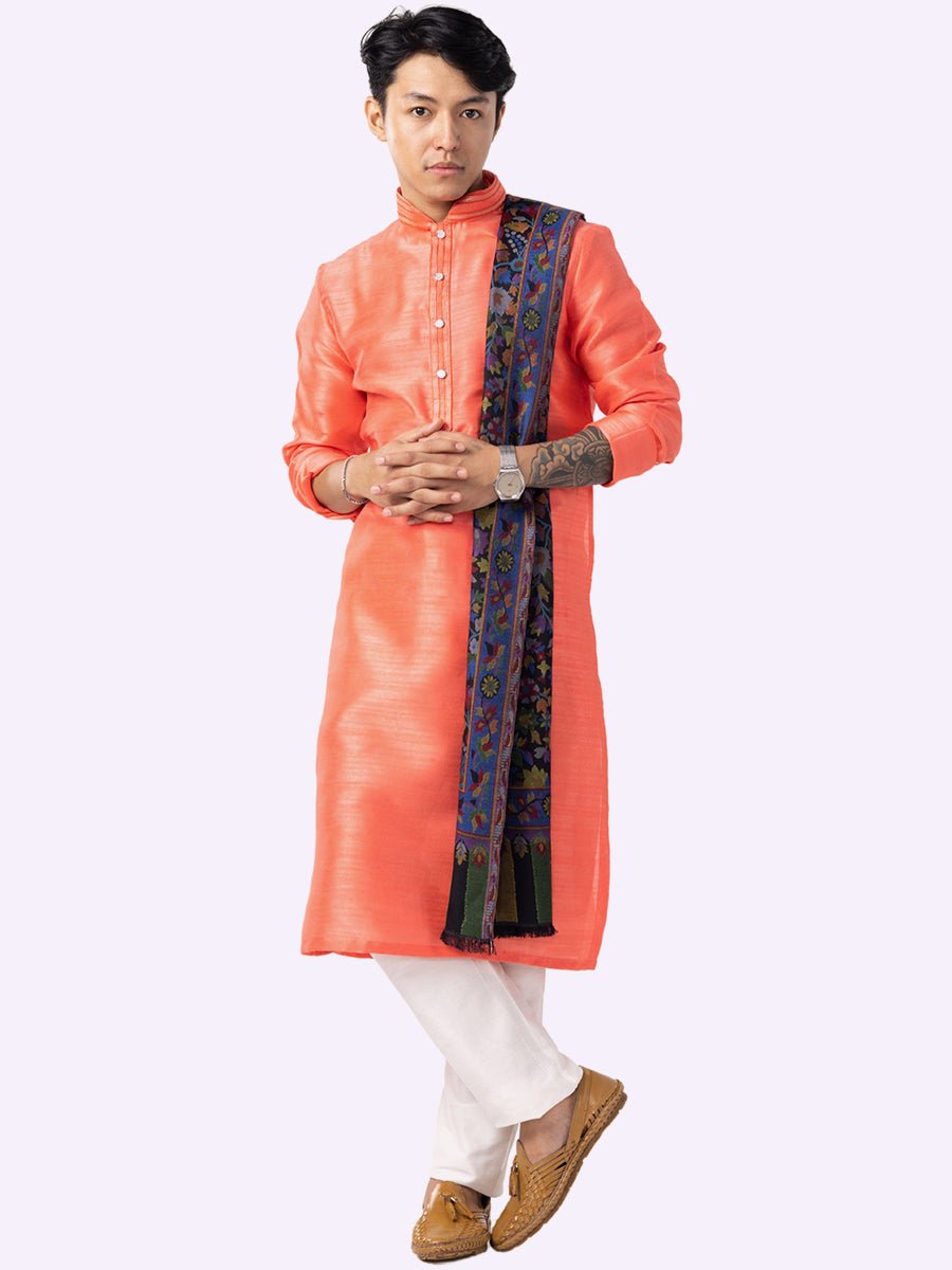 Coral Peach Silk Blend Kurta (2-Piece) - Image 6