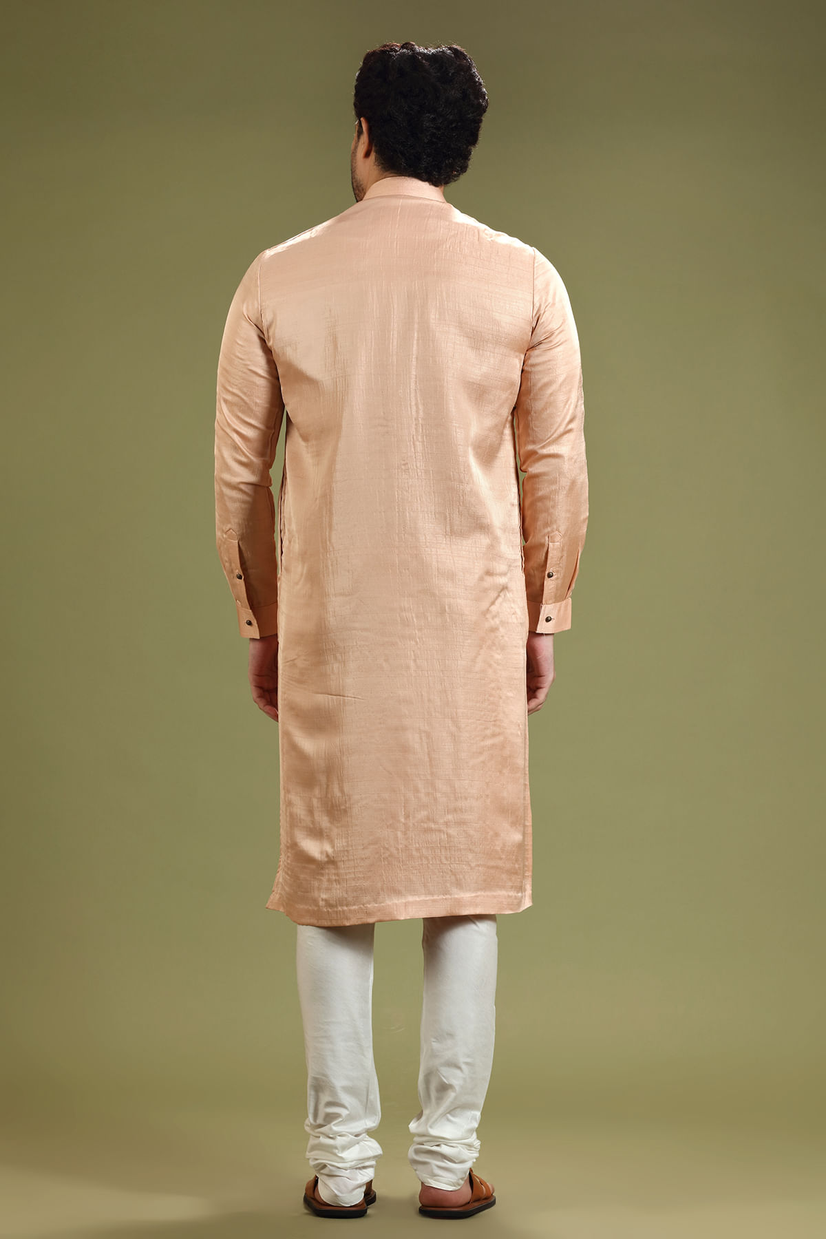 Light Peach Silk Straight-Cut Kurta Pajama (2-Piece) - Image 4