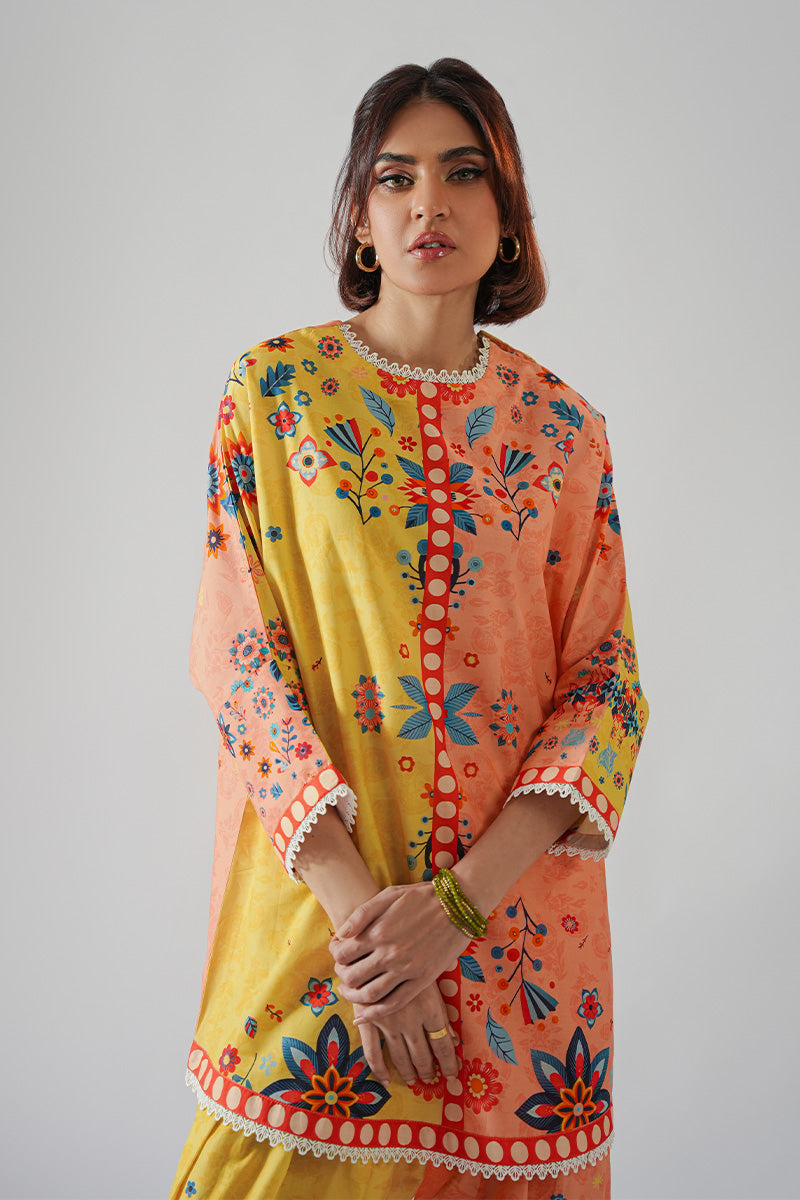 Peach & Yellow Printed Cambric Salwar Kameez (2-Piece) - Image 6