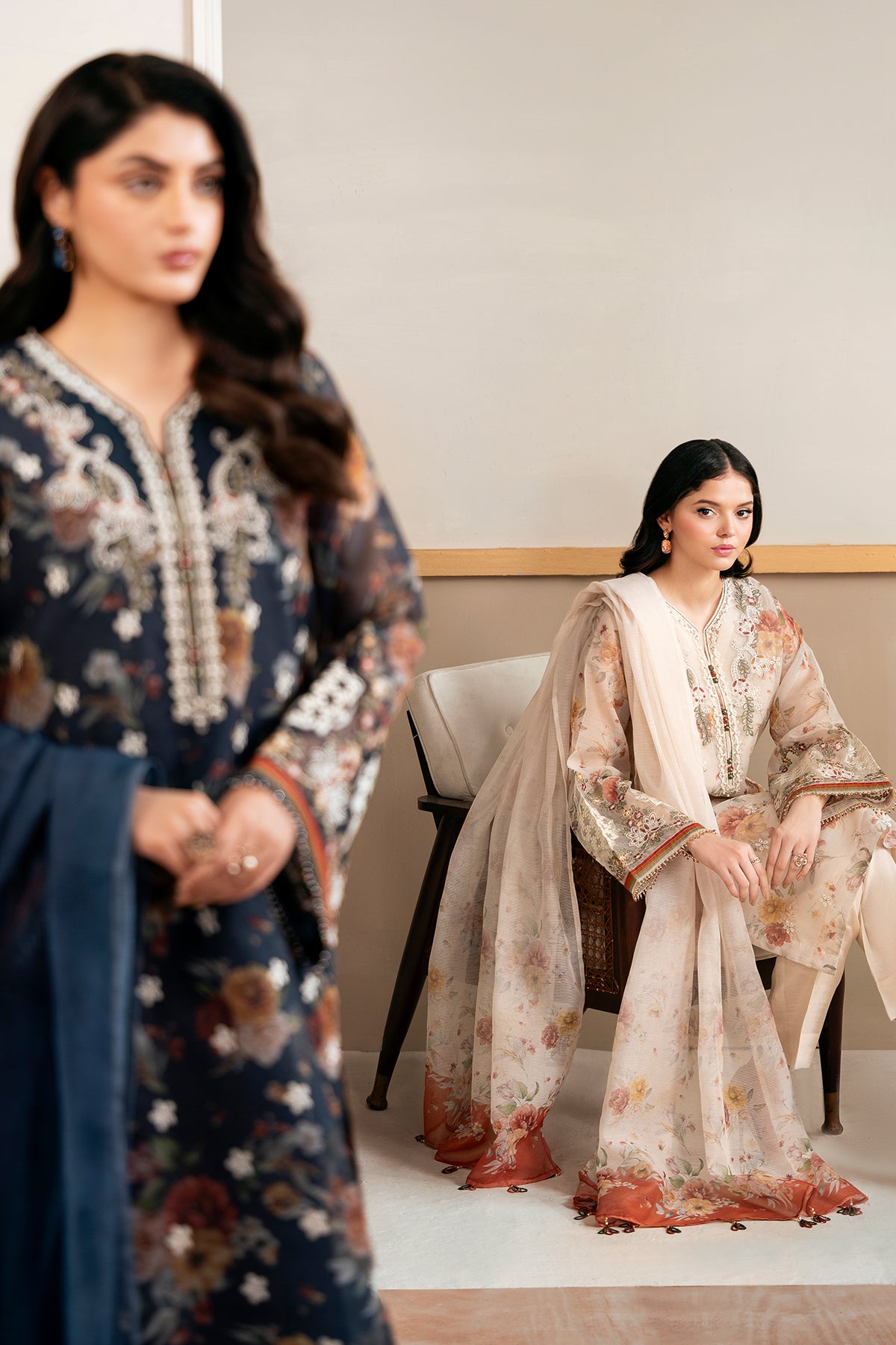 Peach Floral Embroidered Cotton Net 3-Piece Suit - Image 10