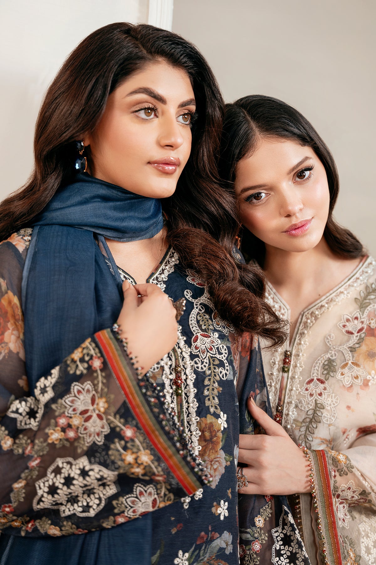 Peach Floral Embroidered Cotton Net 3-Piece Suit - Image 8