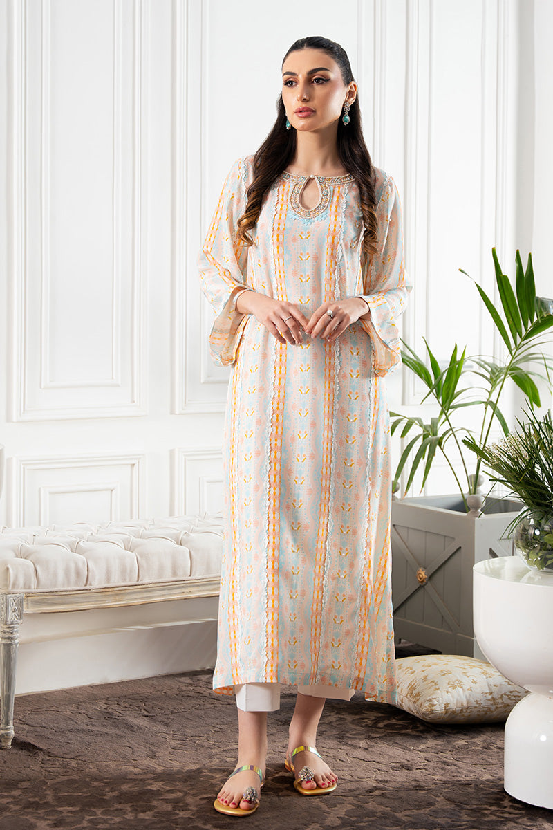 Pakistani Pastel Peach Handworked Crepe Silk Salwar Kameez (2-Piece) - Image 1