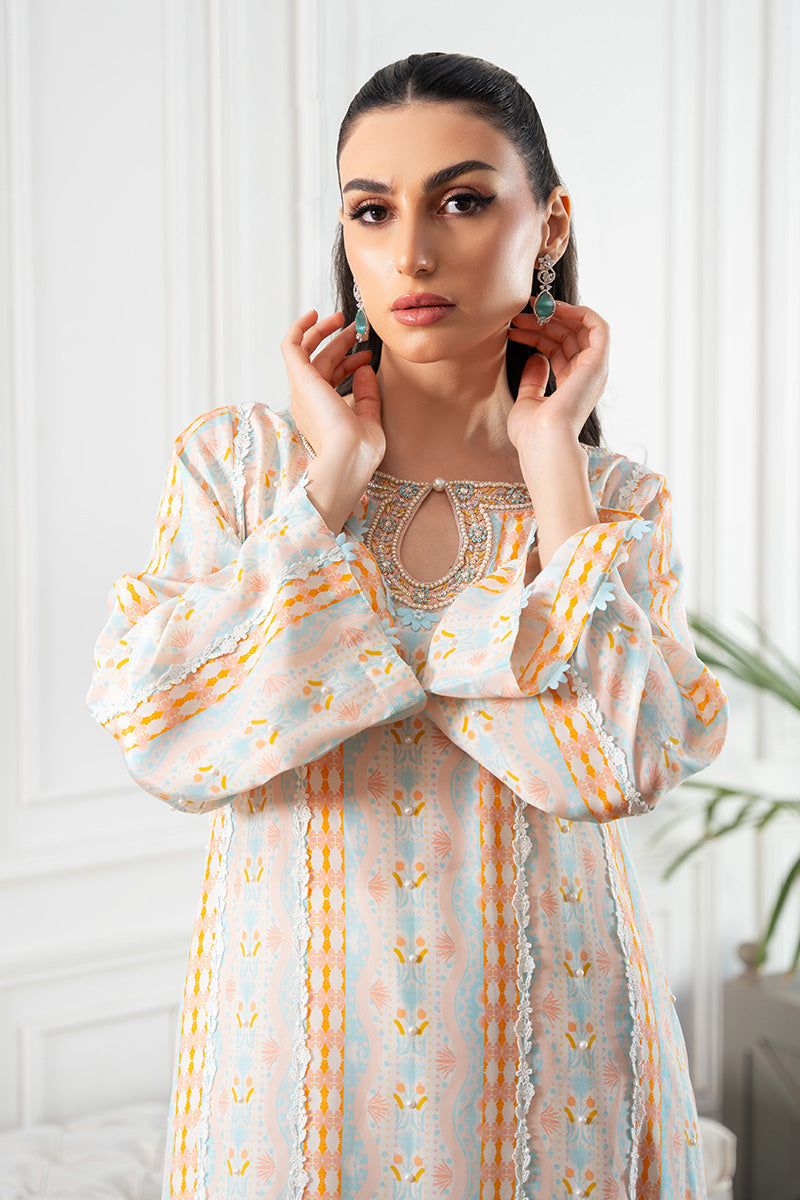 Pakistani Pastel Peach Handworked Crepe Silk Salwar Kameez (2-Piece) - Image 2