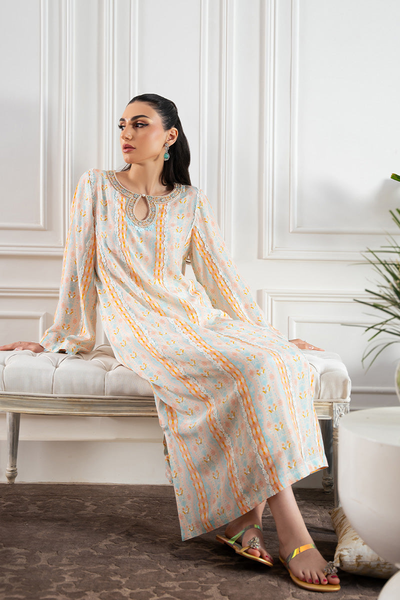 Pakistani Pastel Peach Handworked Crepe Silk Salwar Kameez (2-Piece) - Image 7