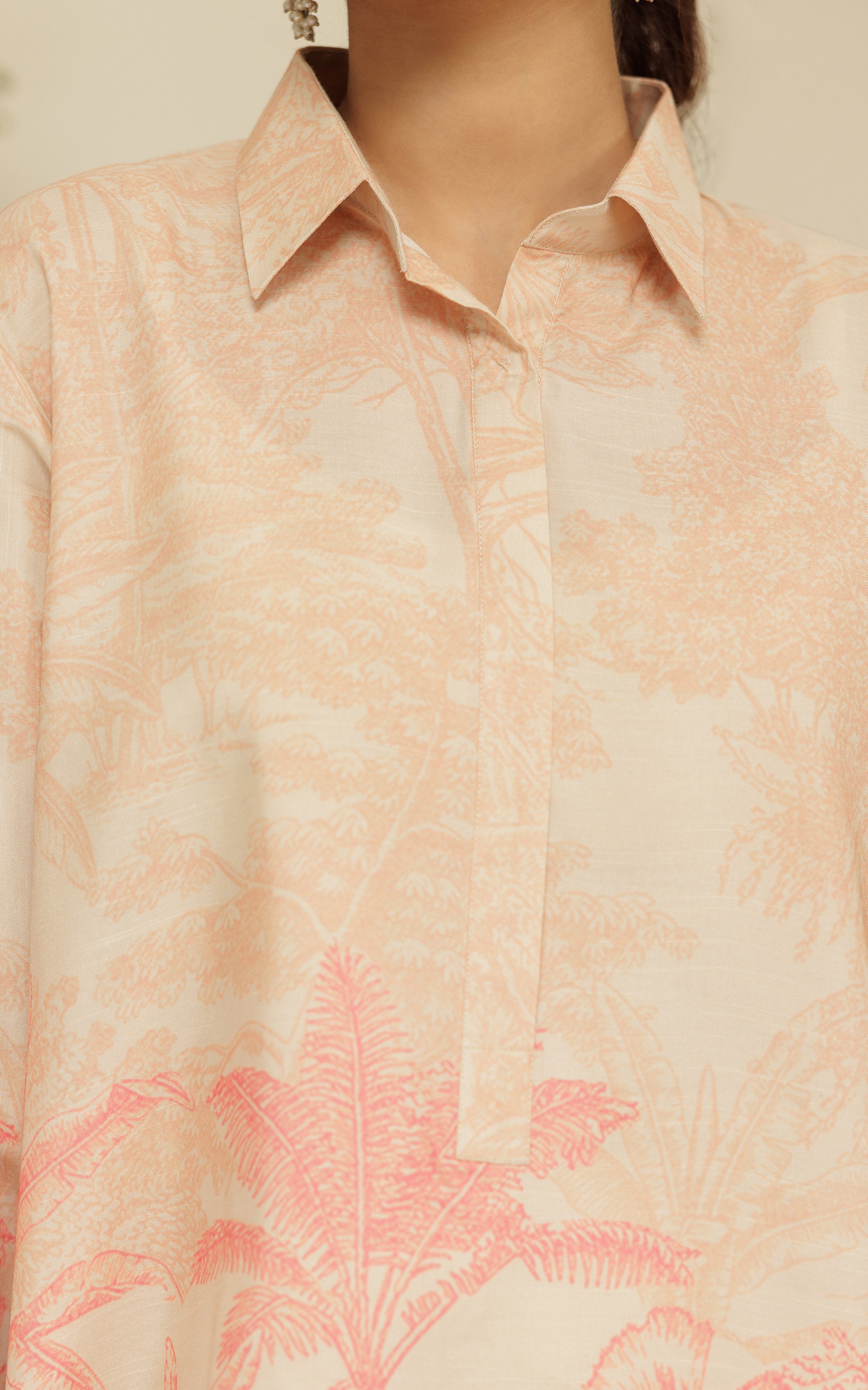 Pakistani Soft Peach Printed Viscose Silk Salwar Kameez (2-Piece) - Image 2