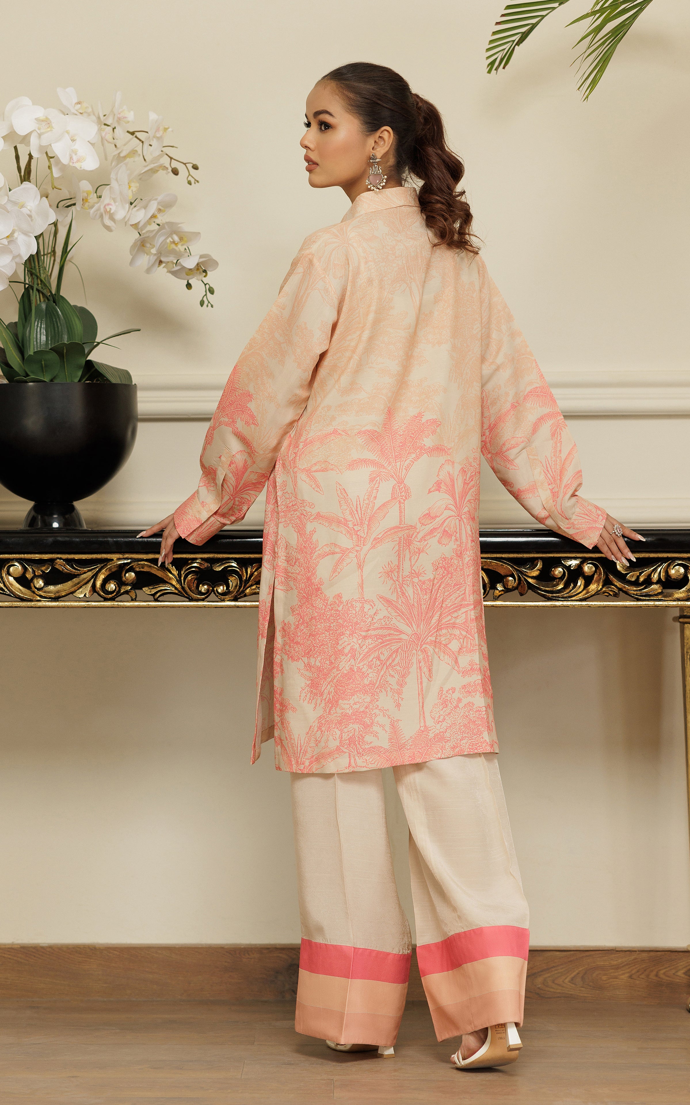 Pakistani Soft Peach Printed Viscose Silk Salwar Kameez (2-Piece) - Image 4