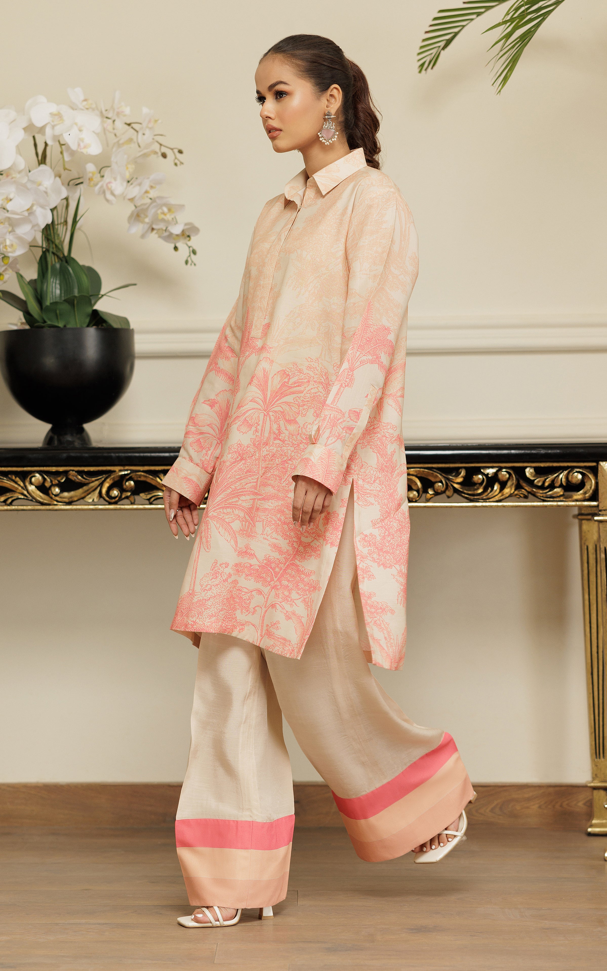 Pakistani Soft Peach Printed Viscose Silk Salwar Kameez (2-Piece) - Image 5