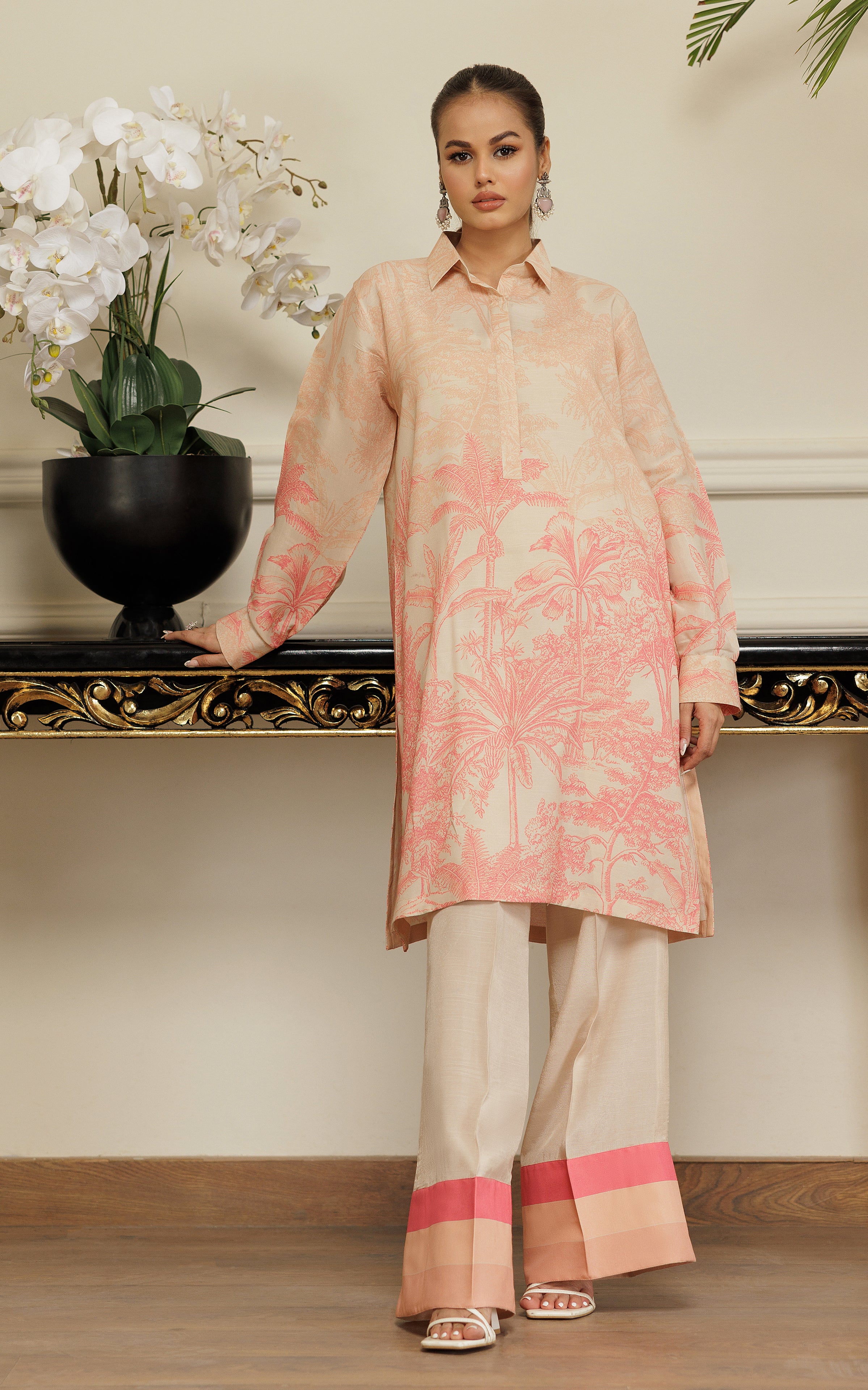 Pakistani Soft Peach Printed Viscose Silk Salwar Kameez (2-Piece) - Image 6