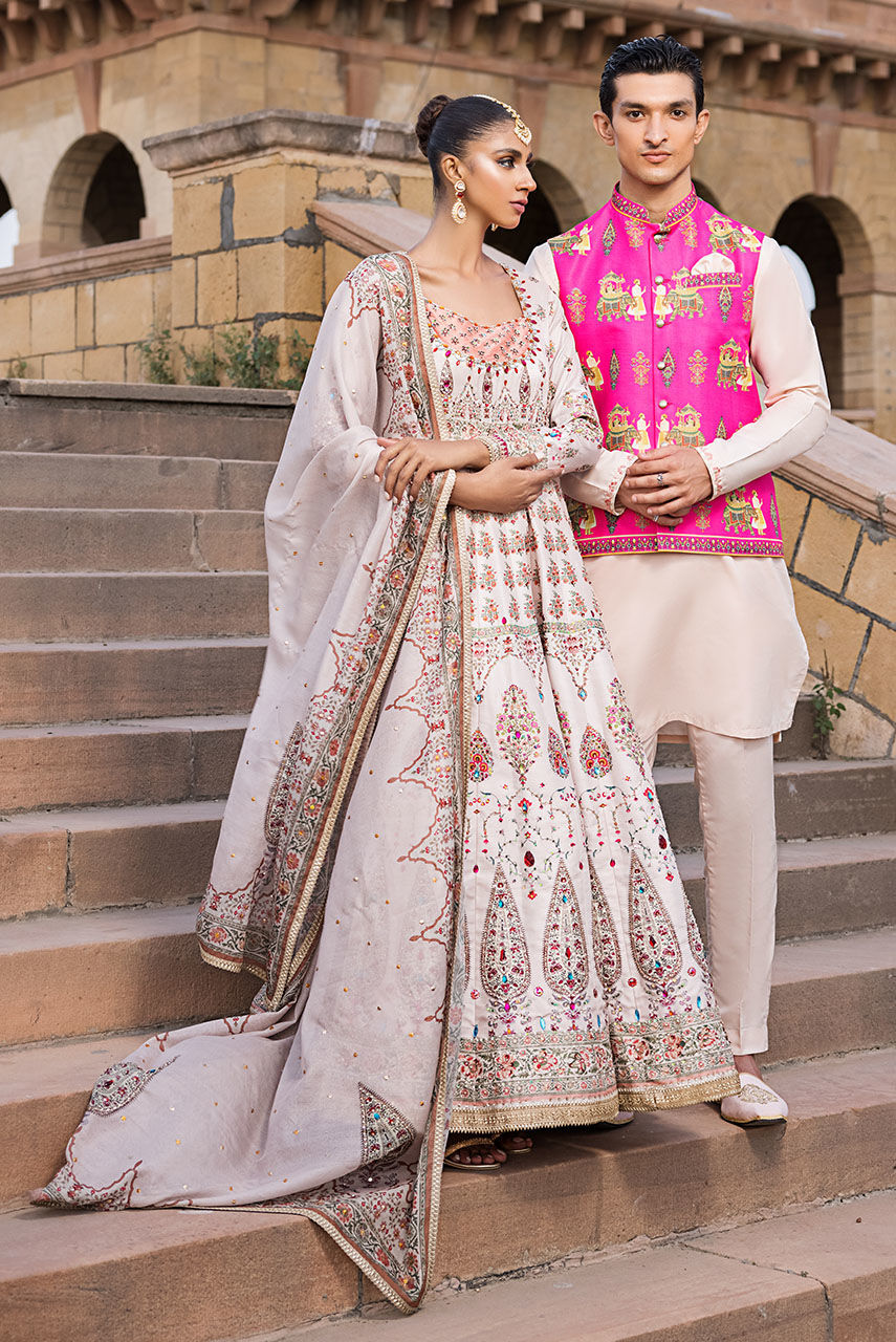 Peach Digital Printed Cotton Silk Waistcoat Kurta (3-Piece) - Image 2