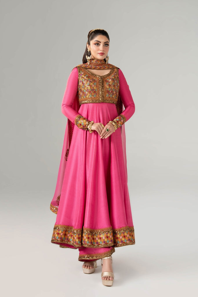 Pink Zardozi Embroidered Silk Anarkali (3-Piece) - Image 1