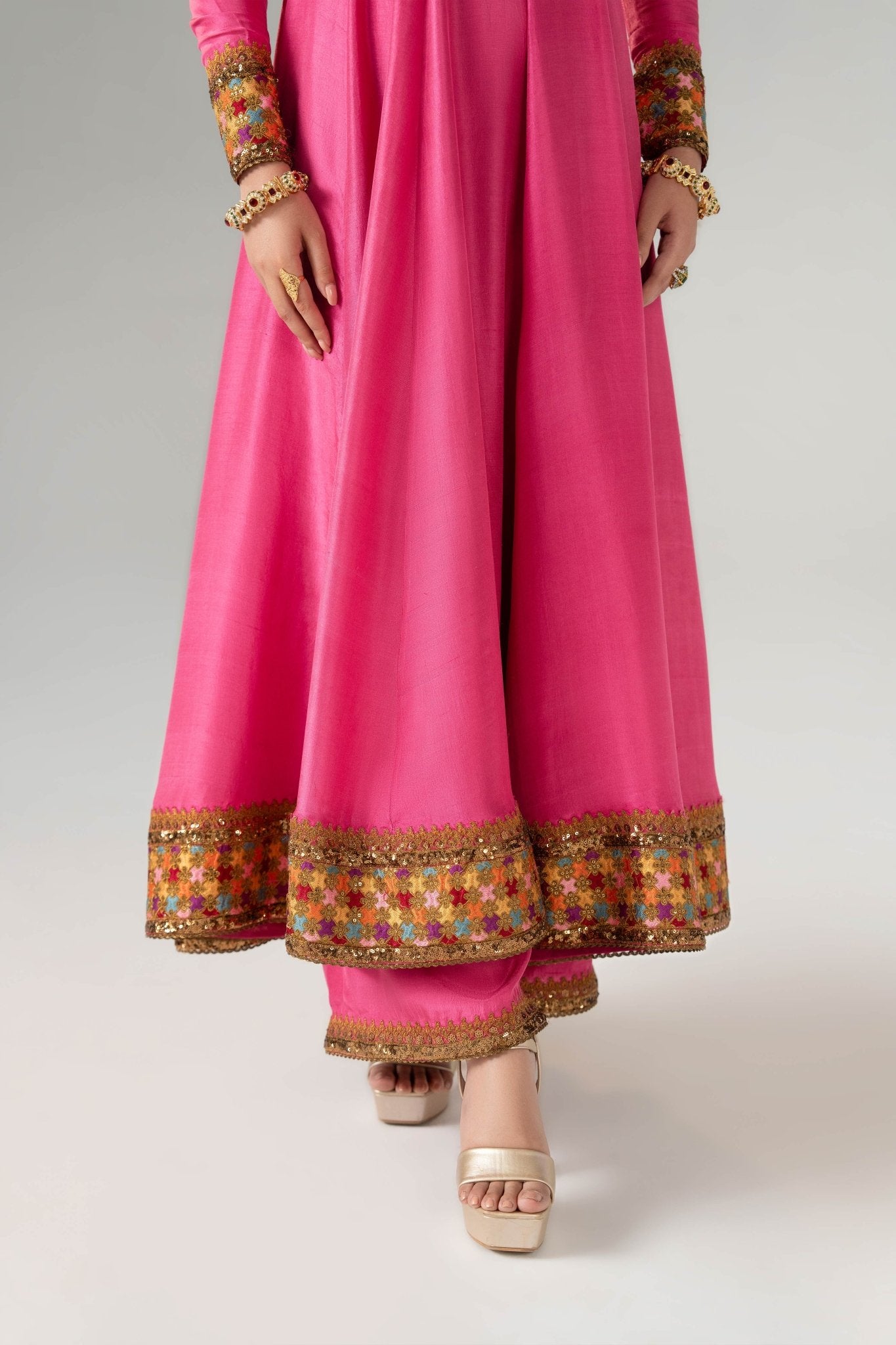 Pink Zardozi Embroidered Silk Anarkali (3-Piece) - Image 4