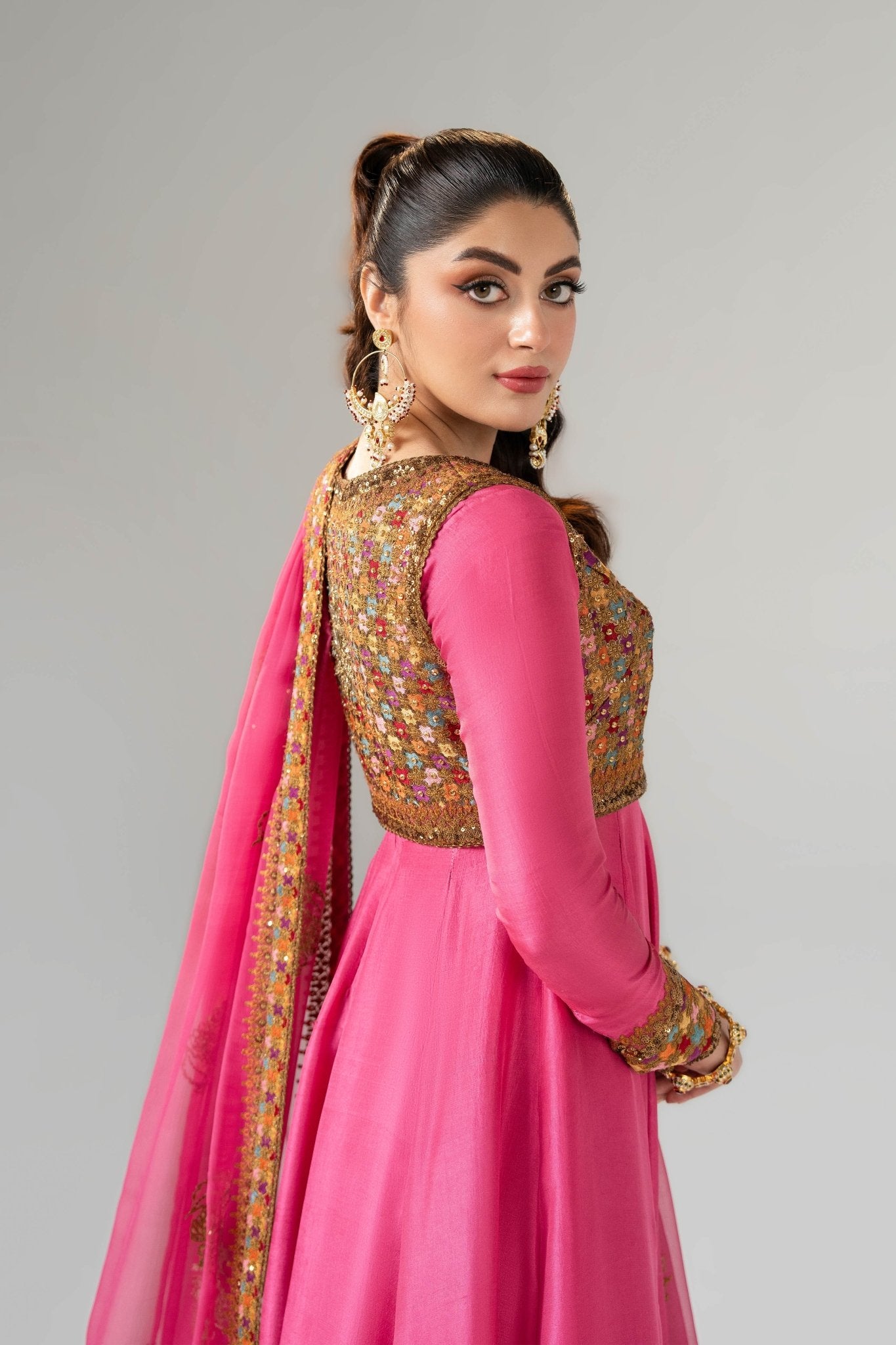 Pink Zardozi Embroidered Silk Anarkali (3-Piece) - Image 6
