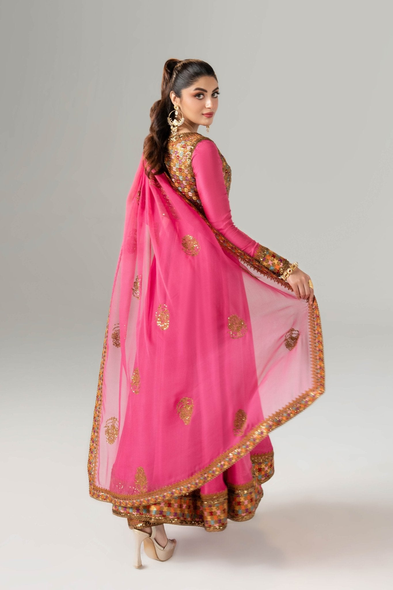 Pink Zardozi Embroidered Silk Anarkali (3-Piece) - Image 8