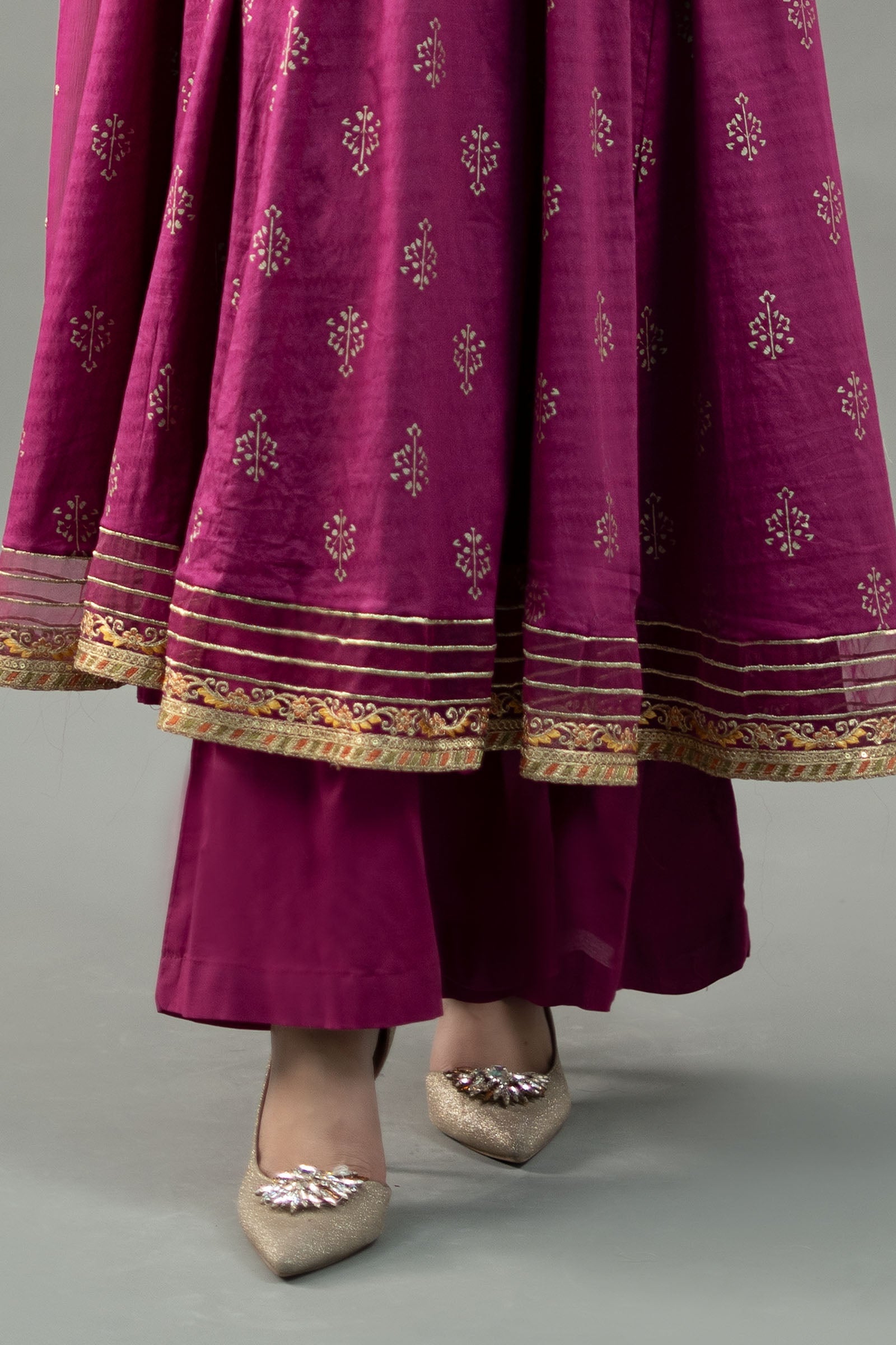 Magenta Embroidered Lawn Anarkali Dress (3-Piece) - Image 4