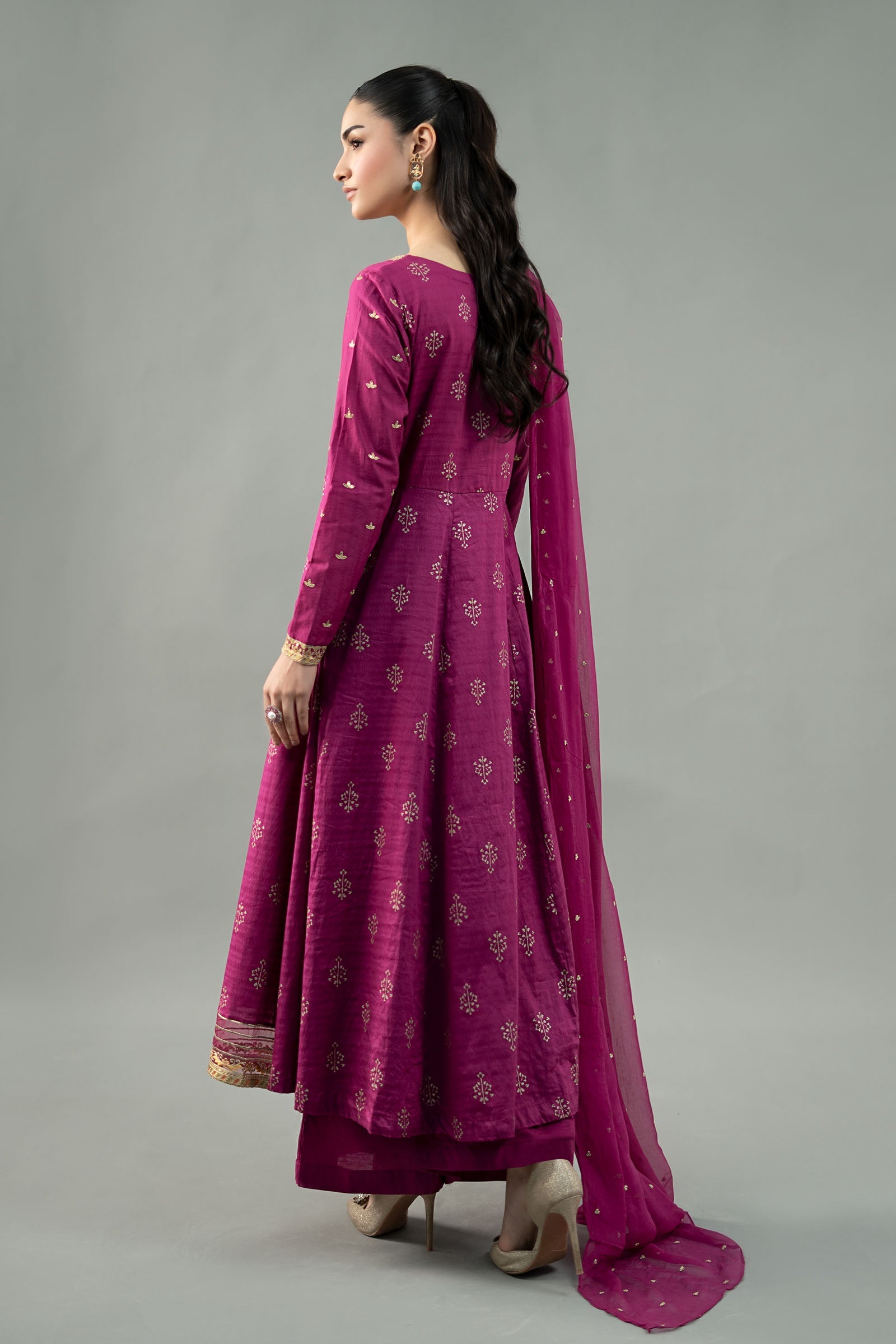 Magenta Embroidered Lawn Anarkali Dress (3-Piece) - Image 5