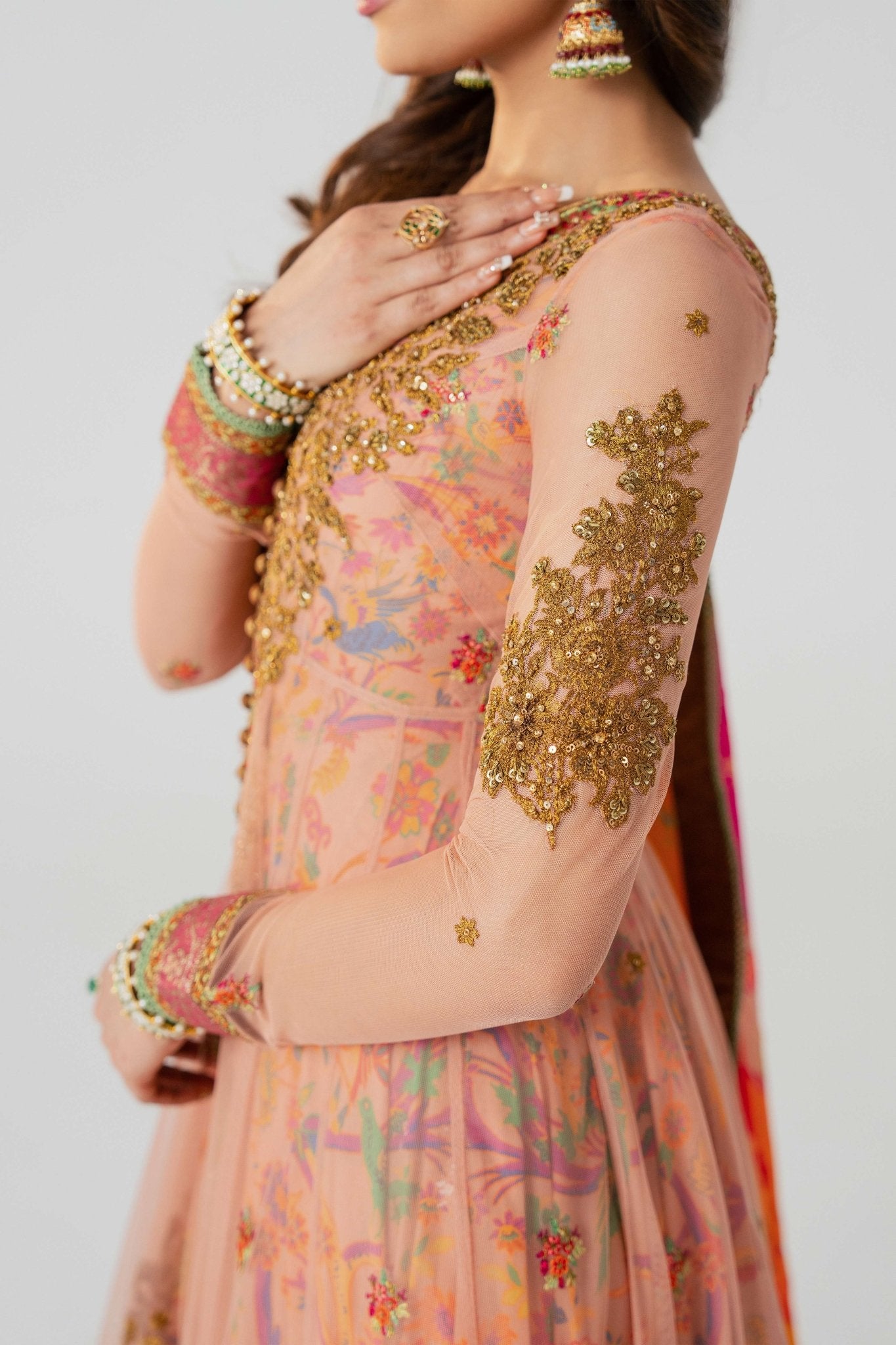 Pakistani Dusty Rose Embroidered Net Anarkali Dress (3-Piece) - Image 6