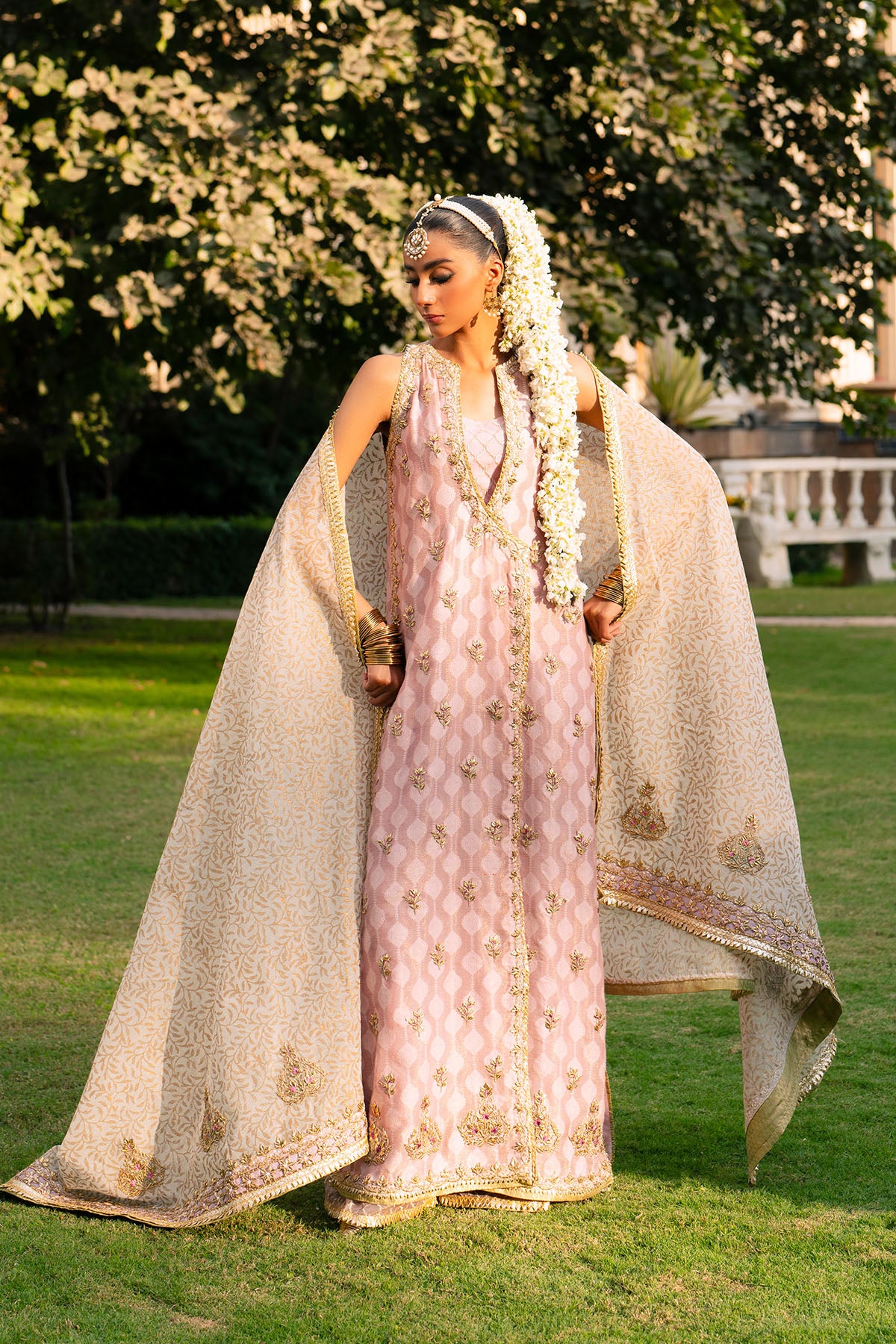 Blush Pink Embroidered Silk-Blend Anarkali Dress (2-Piece) - Image 1