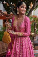 Taffy Pink Zardozi Silk Anarkali Dress (2-Piece) - Image 3