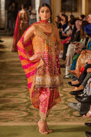 Pakistani Fuschia Orange Embroidered Silk Angarkha (3-Piece) - Image 4