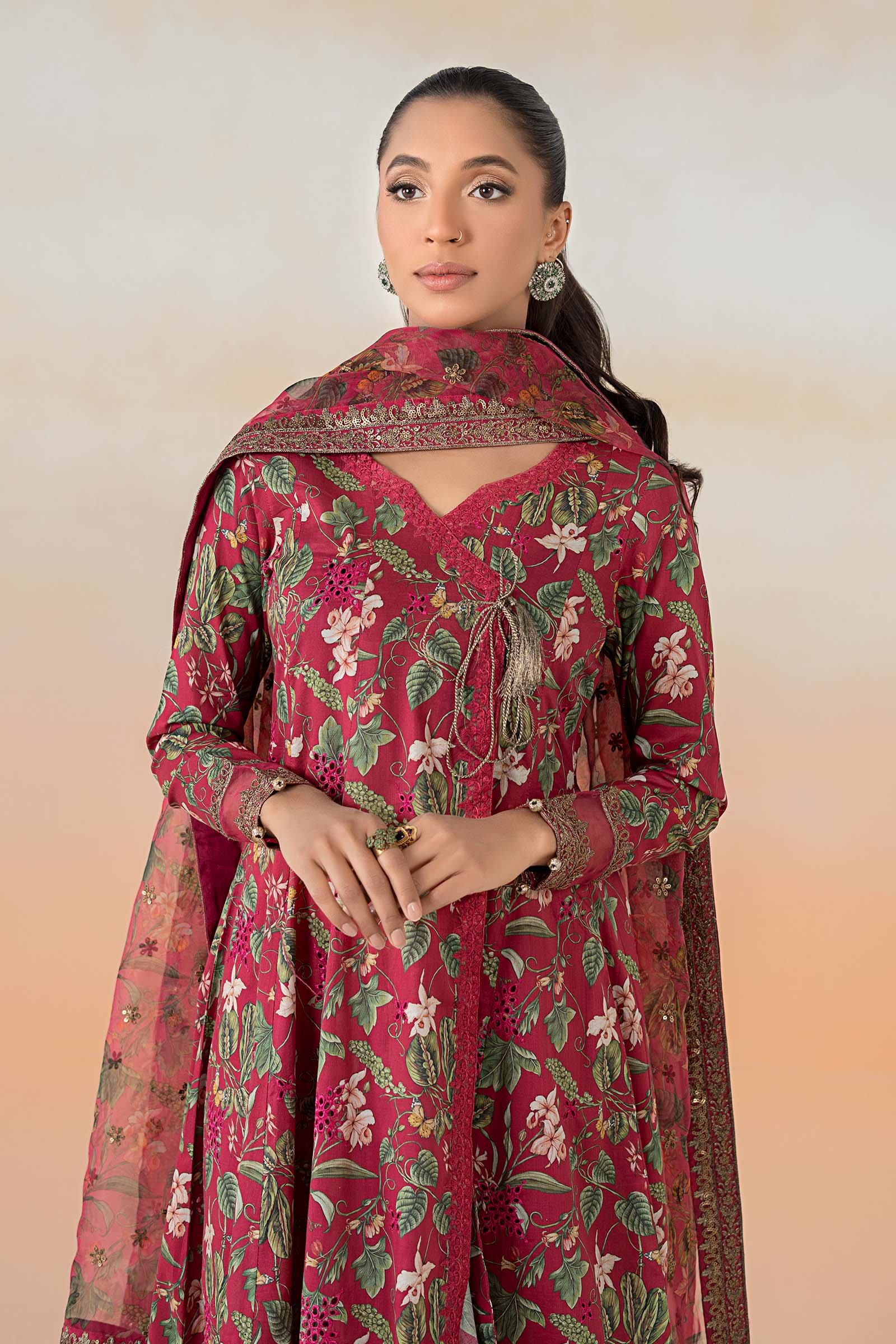 Pink Embroidered Lawn Angrakha Dress (3-Piece) - Image 2