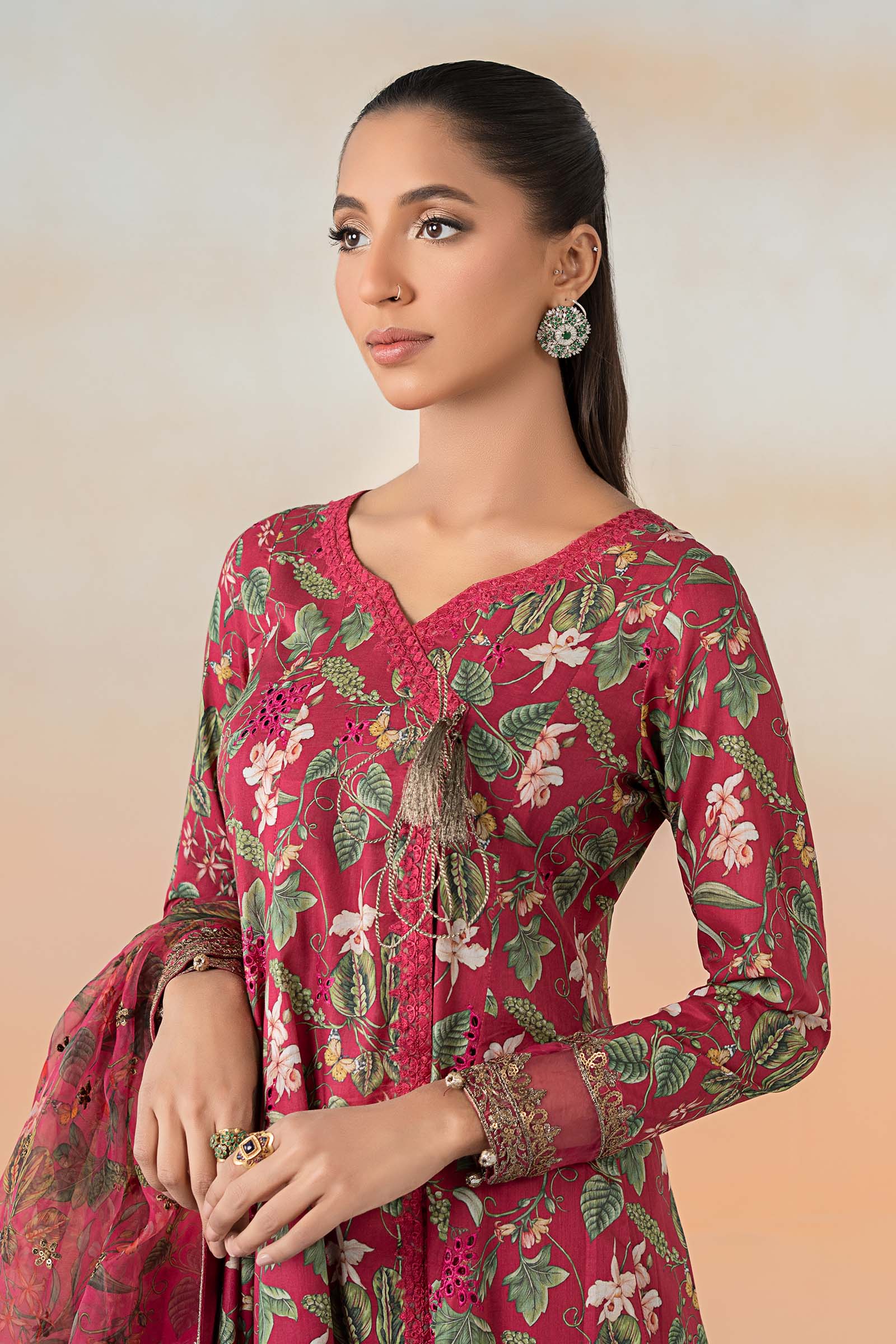 Pink Embroidered Lawn Angrakha Dress (3-Piece) - Image 3