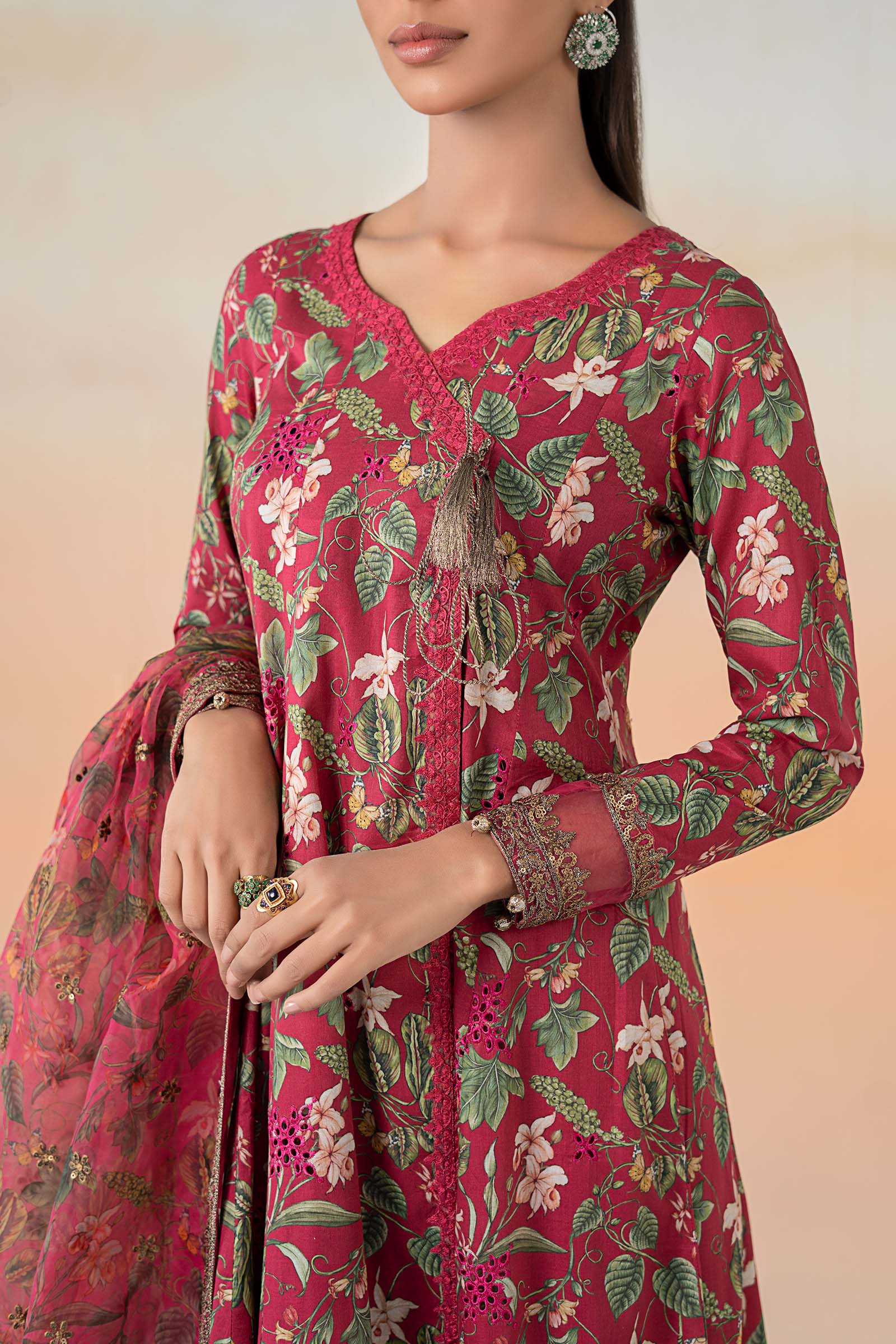 Pink Embroidered Lawn Angrakha Dress (3-Piece) - Image 4