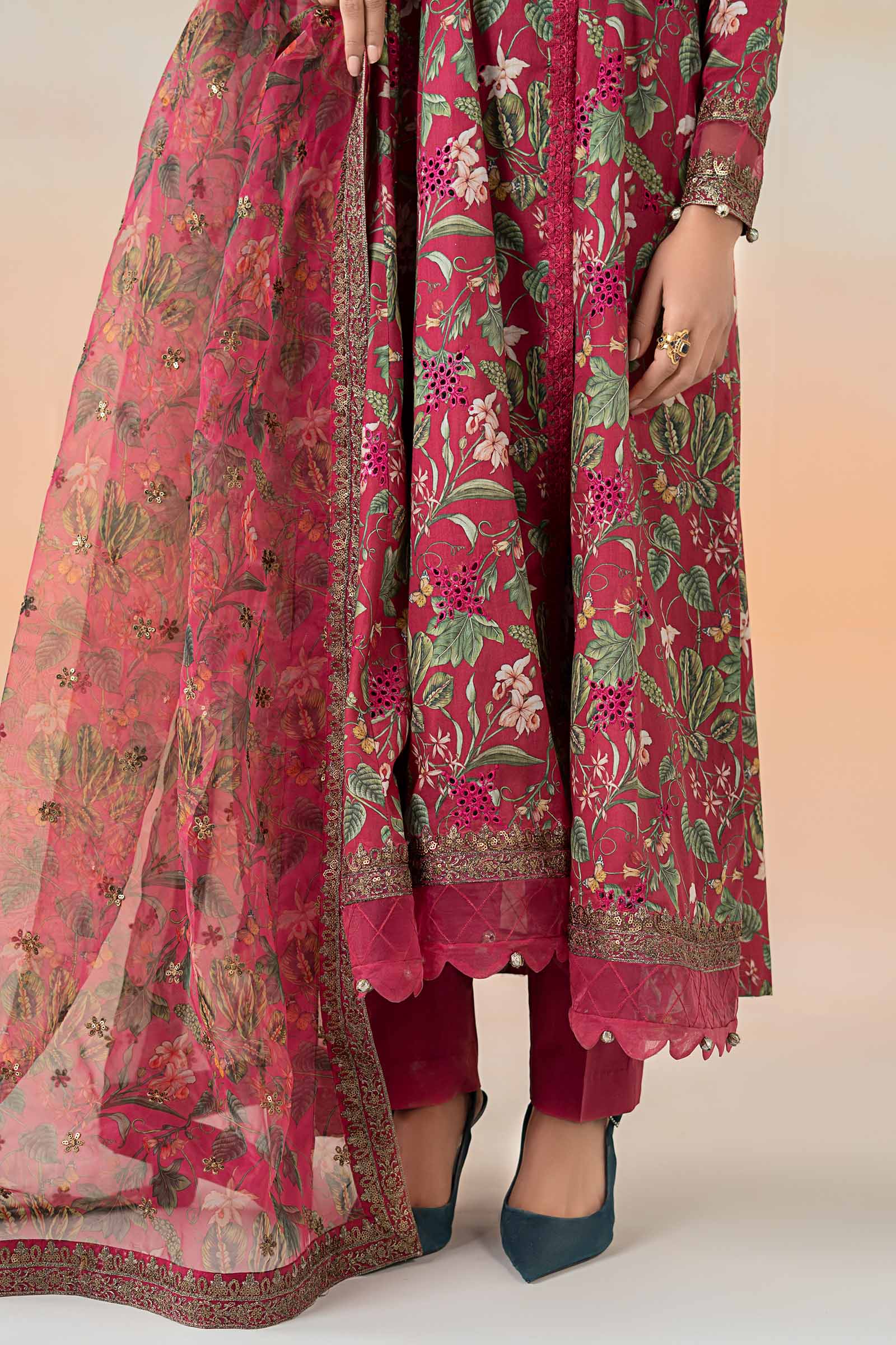Pink Embroidered Lawn Angrakha Dress (3-Piece) - Image 5