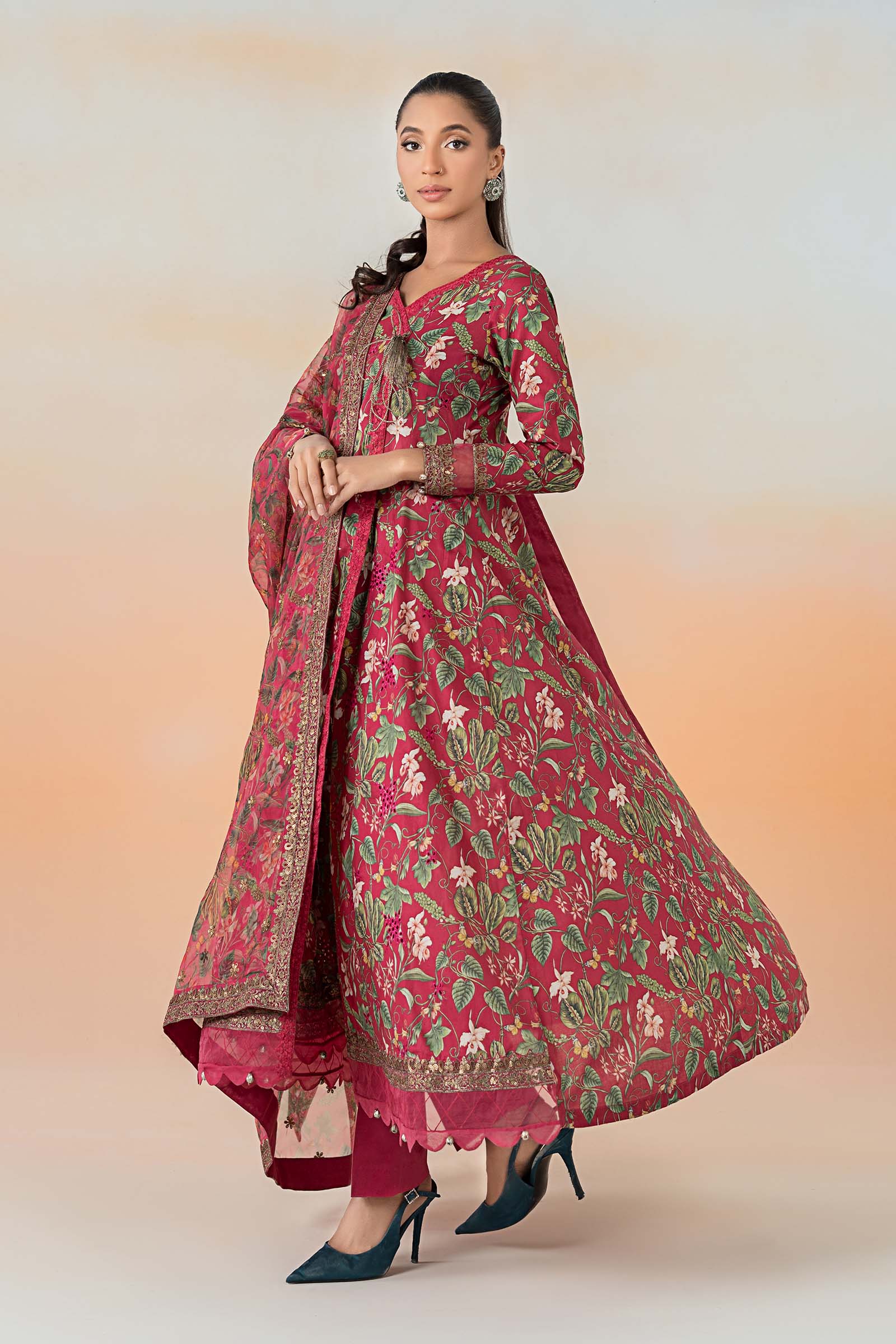Pink Embroidered Lawn Angrakha Dress (3-Piece) - Image 6