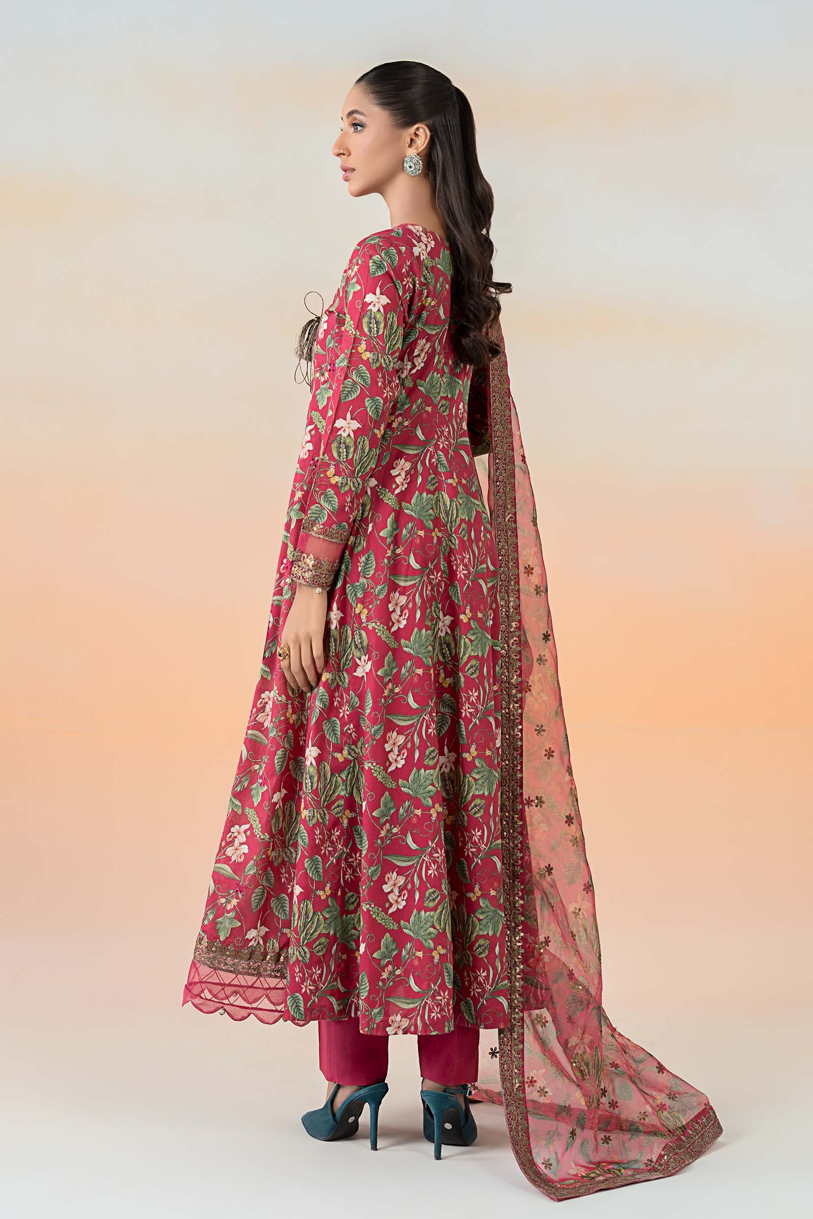 Pink Embroidered Lawn Angrakha Dress (3-Piece) - Image 7