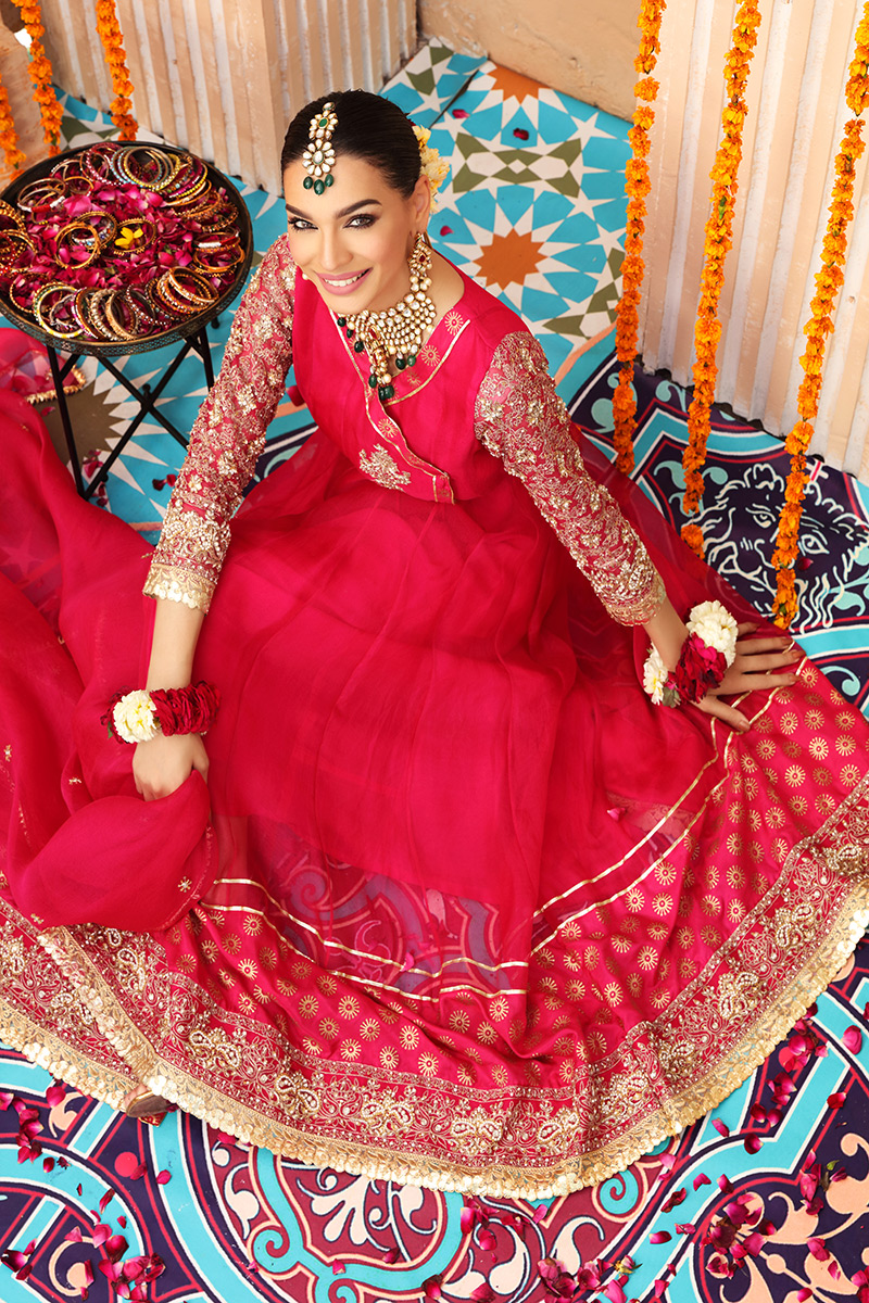 Shocking Pink Zardozi Organza Net Angrakha (3-Piece) - Image 6