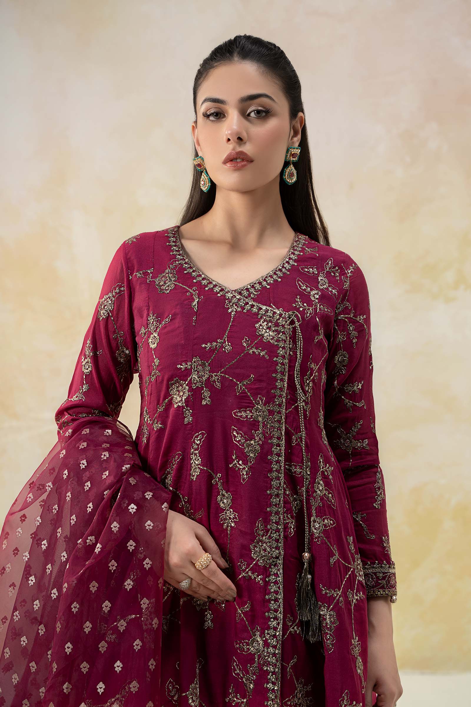 Magenta Embroidered Paper Cotton Angrakha (3-Piece) - Image 2