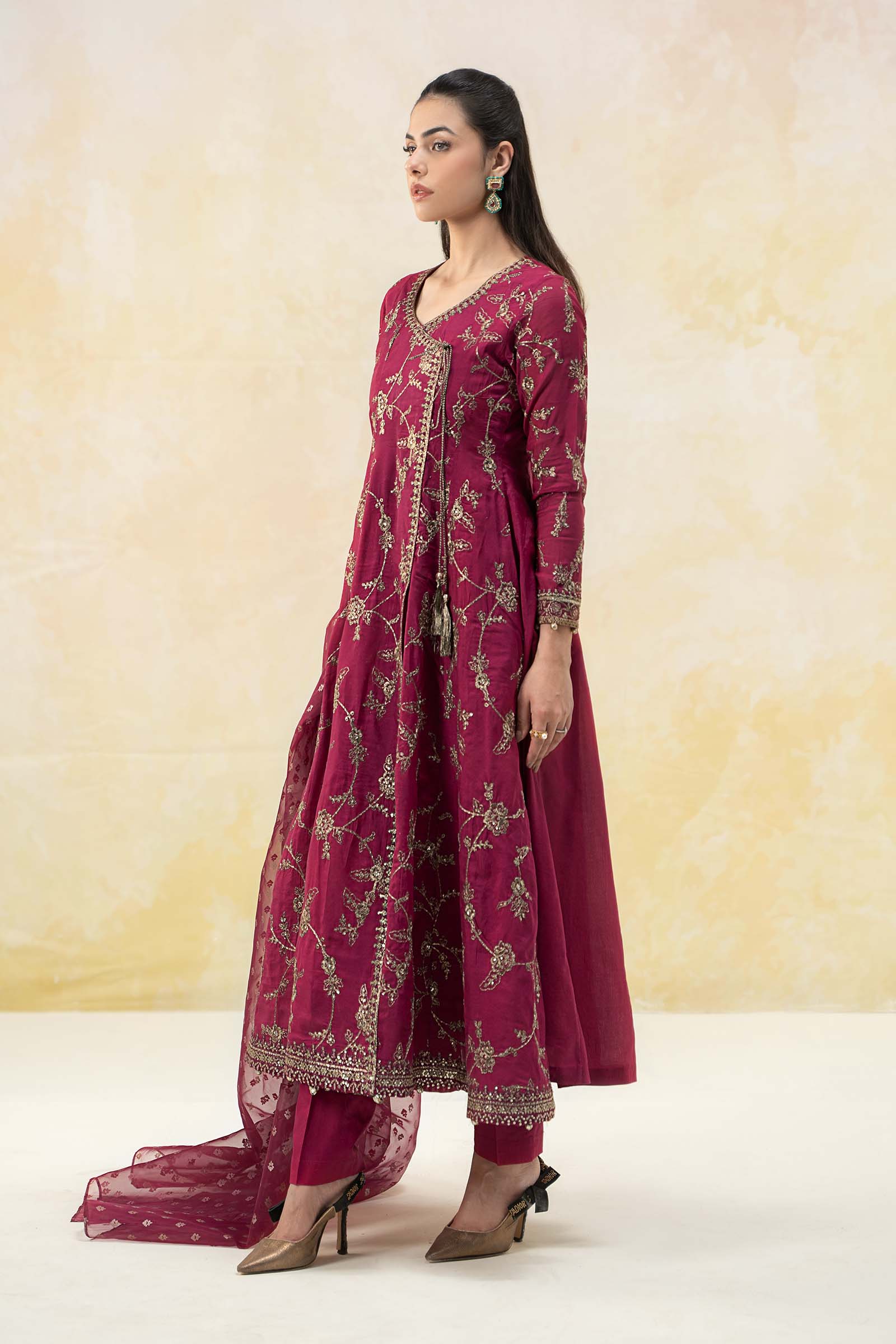 Magenta Embroidered Paper Cotton Angrakha (3-Piece) - Image 4