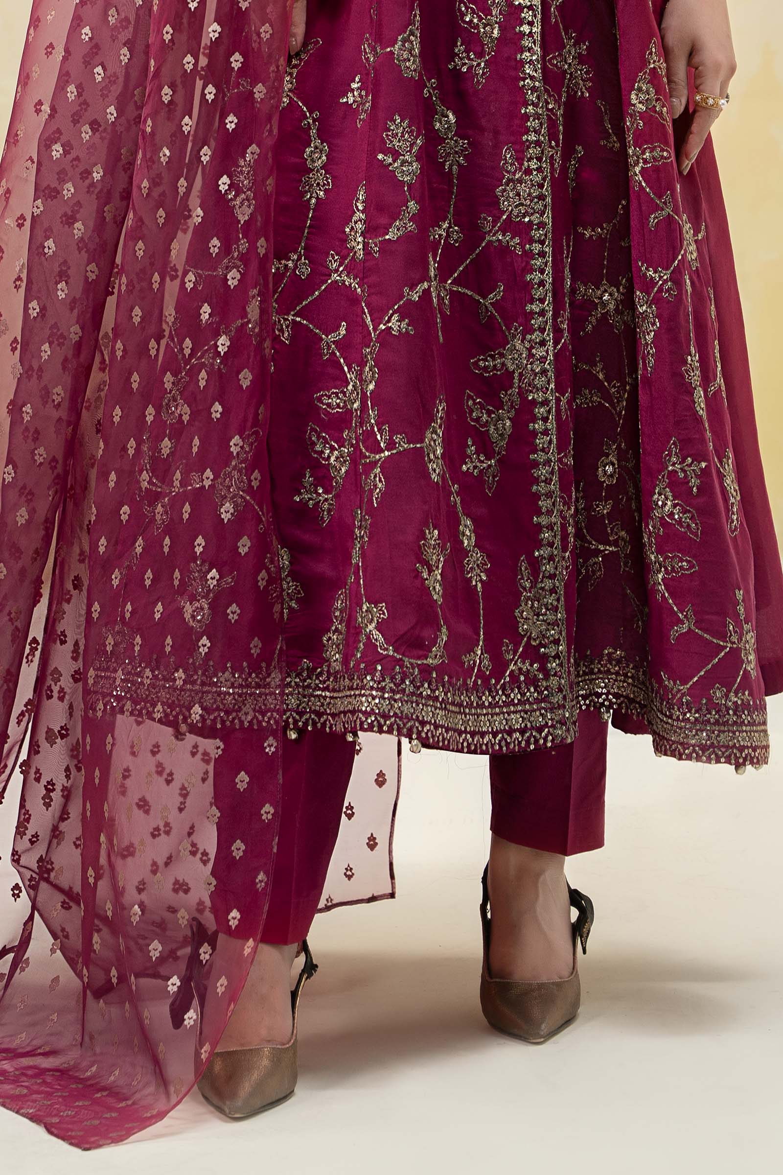 Magenta Embroidered Paper Cotton Angrakha (3-Piece) - Image 5