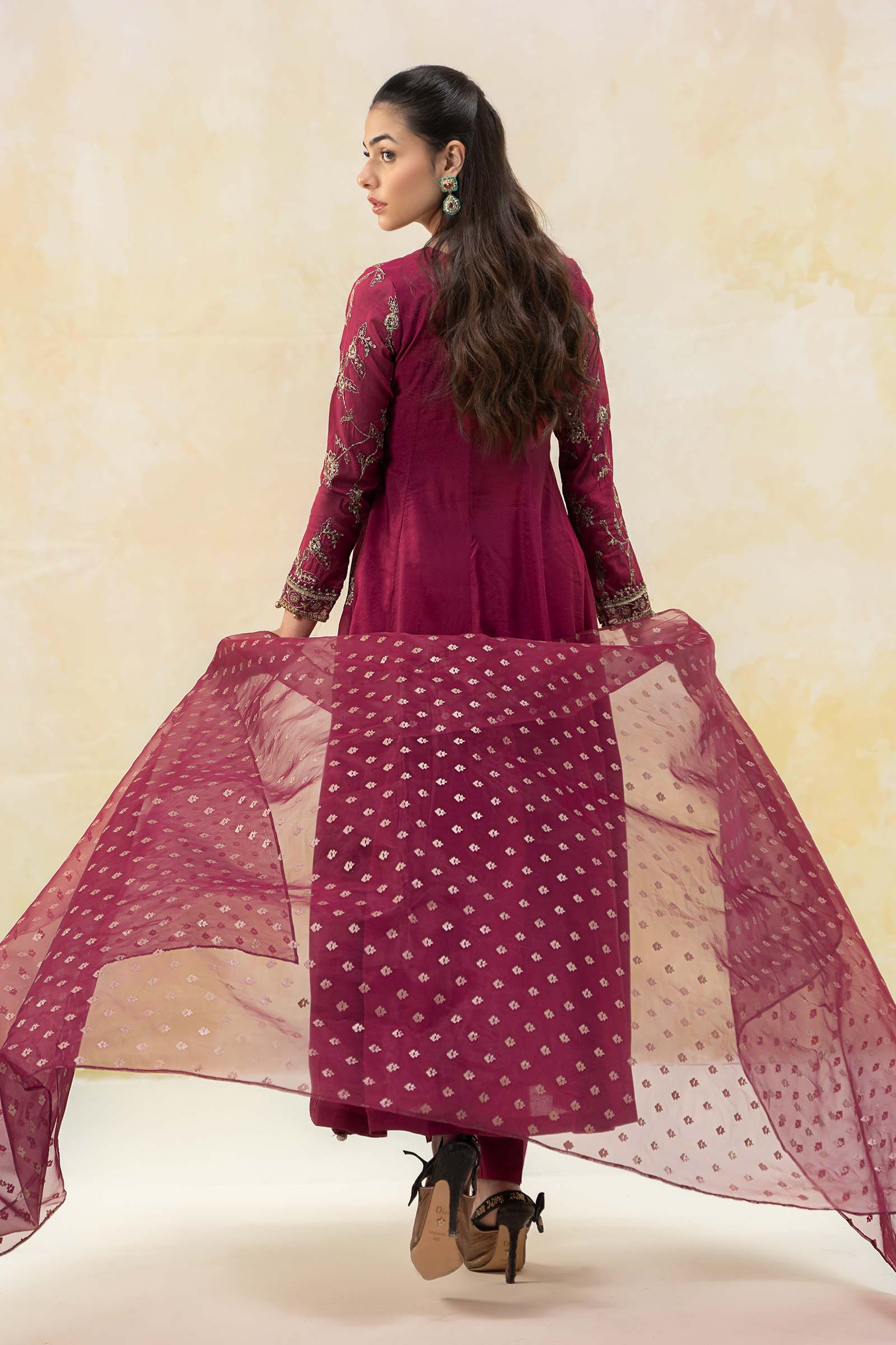 Magenta Embroidered Paper Cotton Angrakha (3-Piece) - Image 6