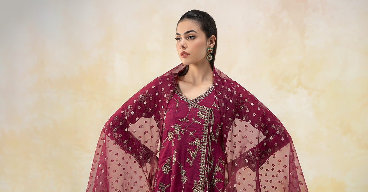 Magenta Embroidered Paper Cotton Angrakha (3-Piece) - Image 7