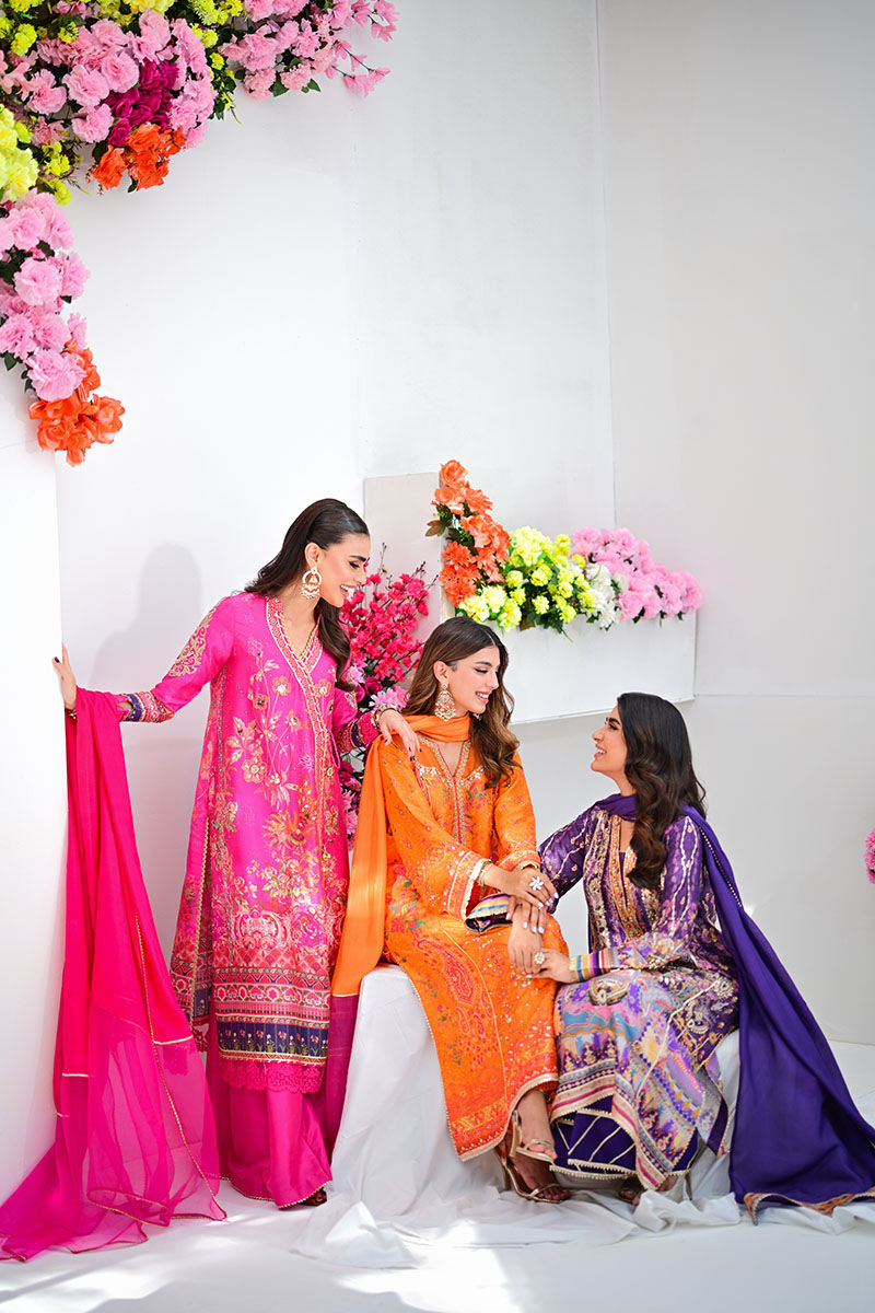 Pakistani Fuchsia Handworked Raw Silk Angharkha (3-Piece) - Image 6